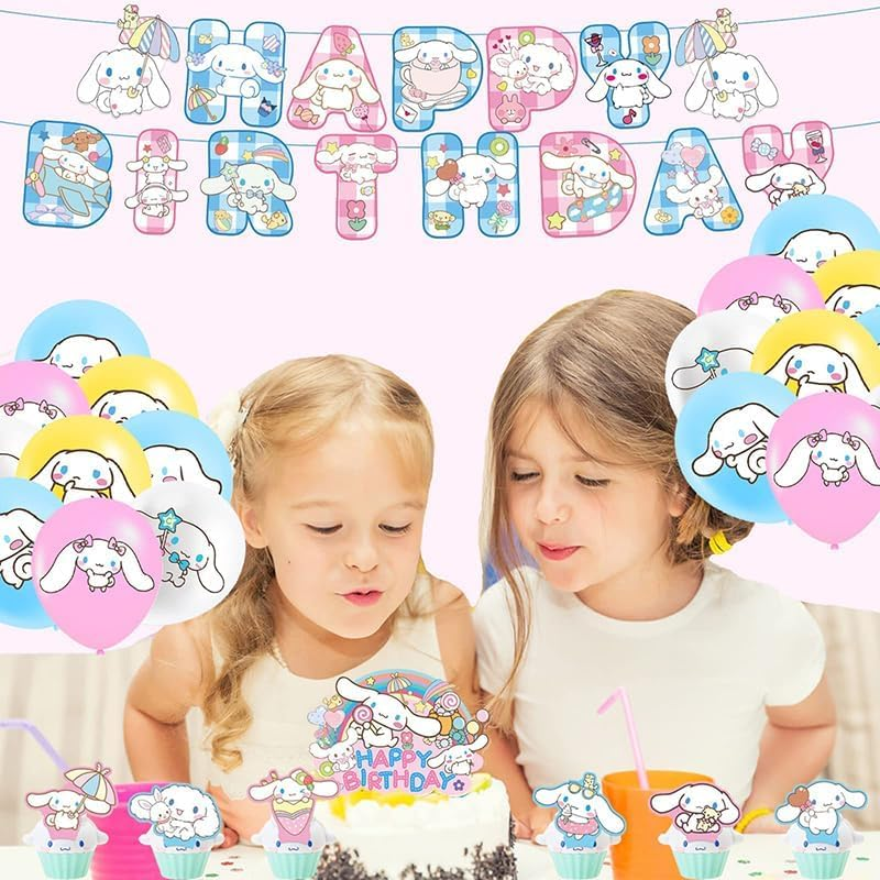 Dinoeye Cinnamoroll Birthday Decorations - 16Pcs Balloons, 13Pcs Cake Toppers, 1Pcs Banner - Sanrio Party Supplies - White, Cartoon, Buchstabenmuster image number 4