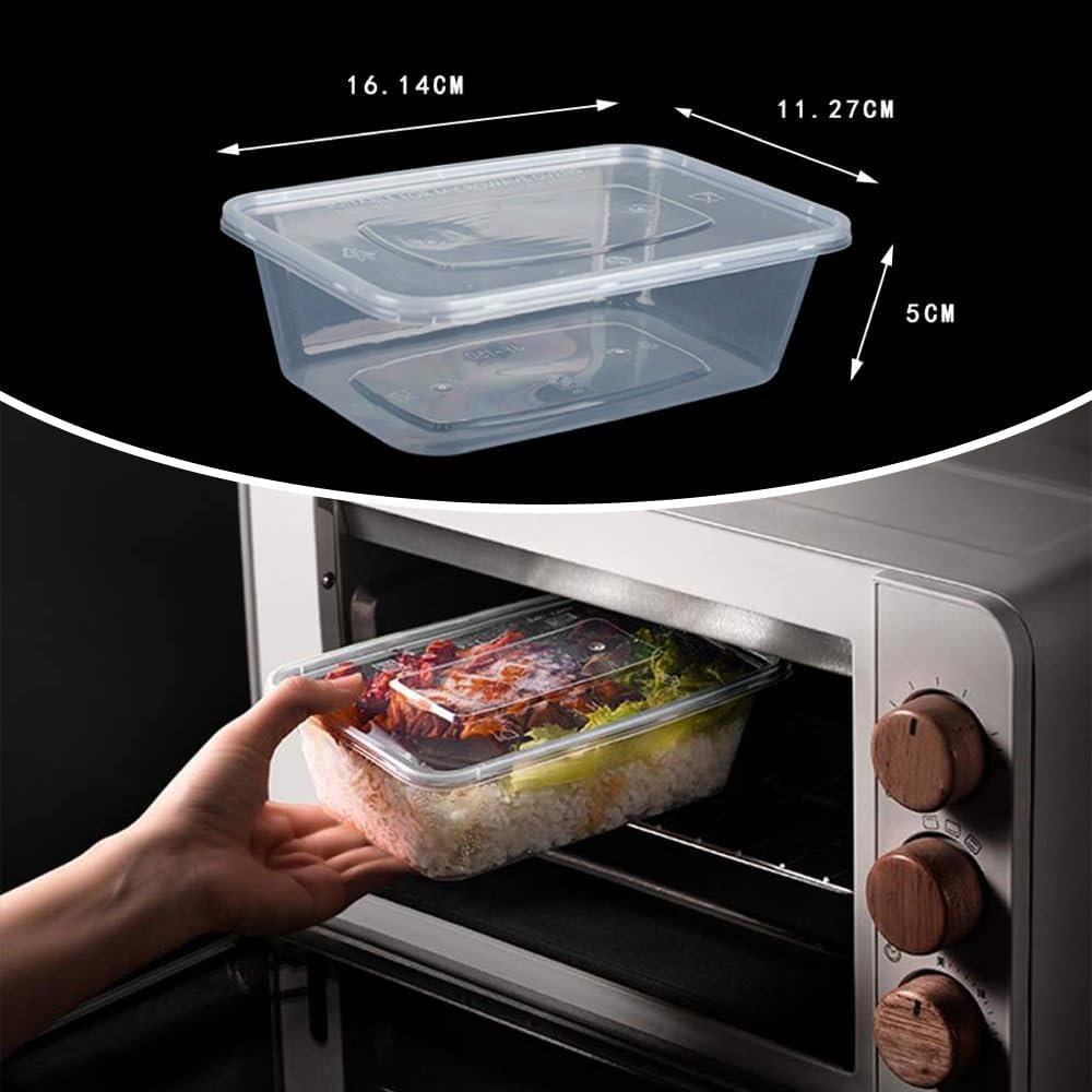 50 Pack Plastic Takeaway Food Plastic Storage Food Containers with Lids, Meal Prep Containers, Bento Box BPA Free, Reuse, Refrigerator Safe, Microwave, Dishwasher Safe Plastic Takeaway Containers image number 5