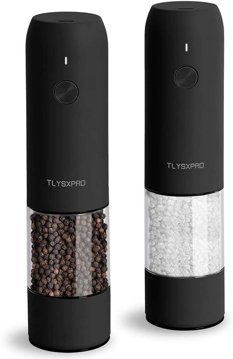 Electric Salt and Pepper Grinder Set, USB Rechargeable, Automatic Salt and Pepper Mill with Adjustable Coarseness, Pepper Shakers, LED Light, Refillable, Kitchen Gadgets (2 Packs, Greige&Buttercream)