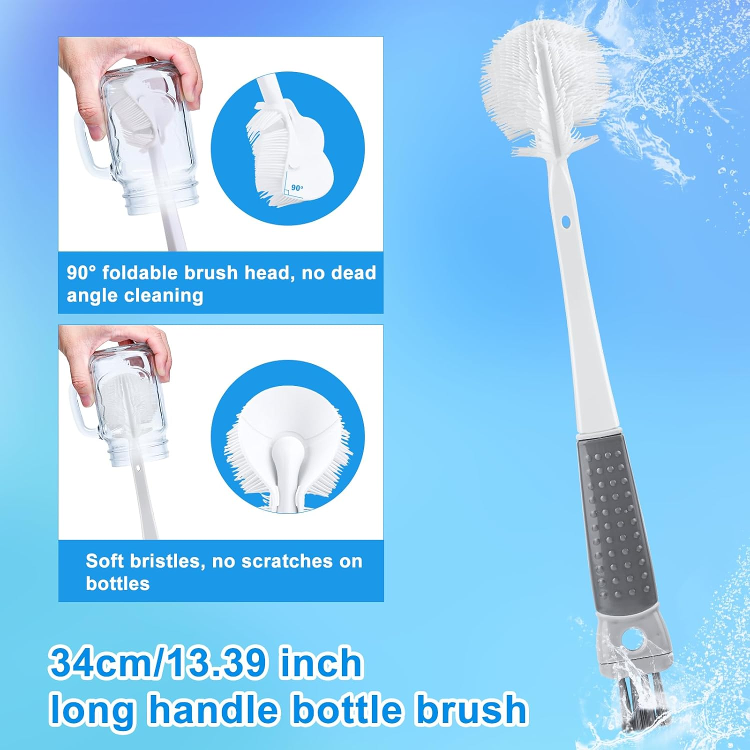 4-Pack Bottle Brush Set, Multifunctional 5-In-1 Bottle Cleaning Brush Water Bottle Cleaning Brush Baby Bottle Brush Nipple Brush Crevice Brush for Baby Bottles Cups Lid Opening image number 2