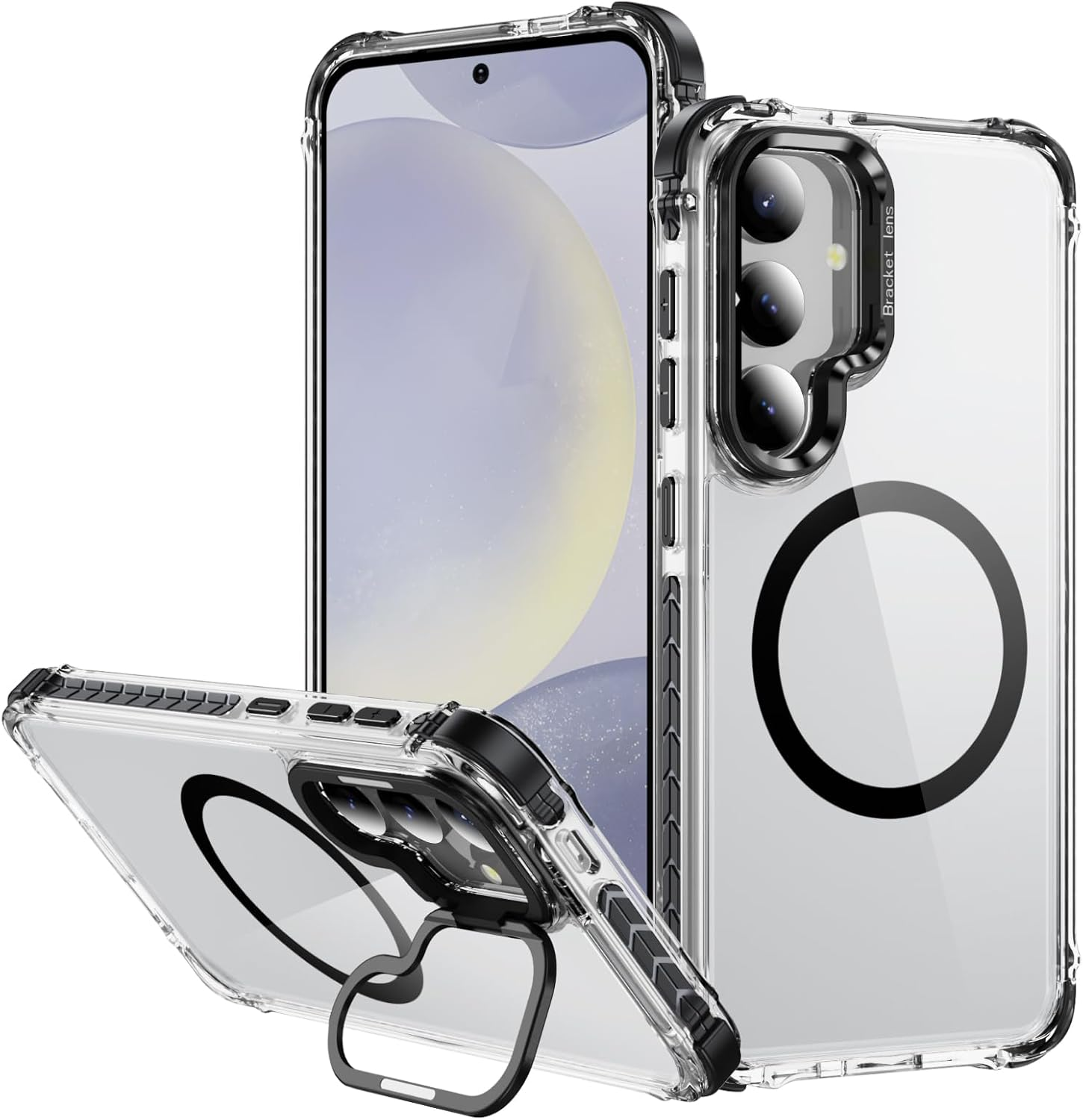 For Samsung S23 Case with Metal Camera Stand,Magnetic High-Transparency Full Protection Shockproof Case for Galaxy S23（Black） image number 1