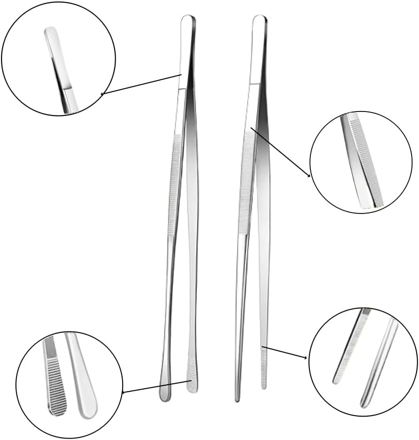 Loopunk 6 Pcs Cooking Tweezer Tongs, Stainless Steel Kitchen Tweezer Set, Professional Chef Tweezers for Cooking, Repairing, Sea Food, BBQ, Multi-Use(12'' and 6.3") image number 1