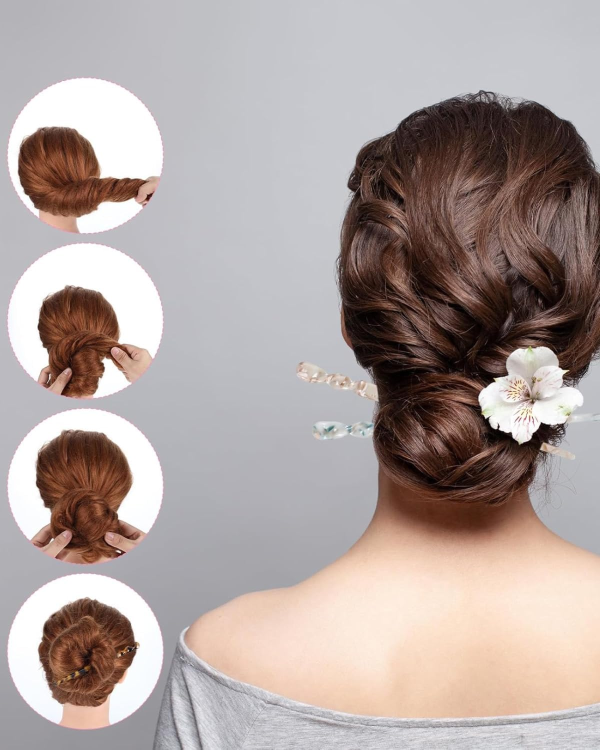 TPZORJX 6Pcs Acetate Hair Chopsticks Vintage Leopard Print Turtle Shell Headwear Retro Accessories Brooch Chinese Hairpins for Women and Girls image number 5