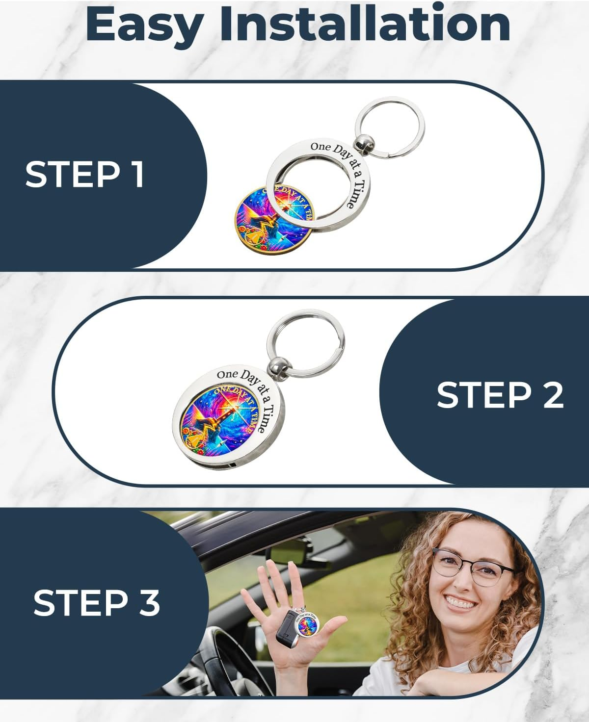 CHURYUML AA Coin Holder Keychain - Stainless Steel Double-Sided Keychain for Sobriety Chip AA Medallions - 8 Unique Styles image number 5