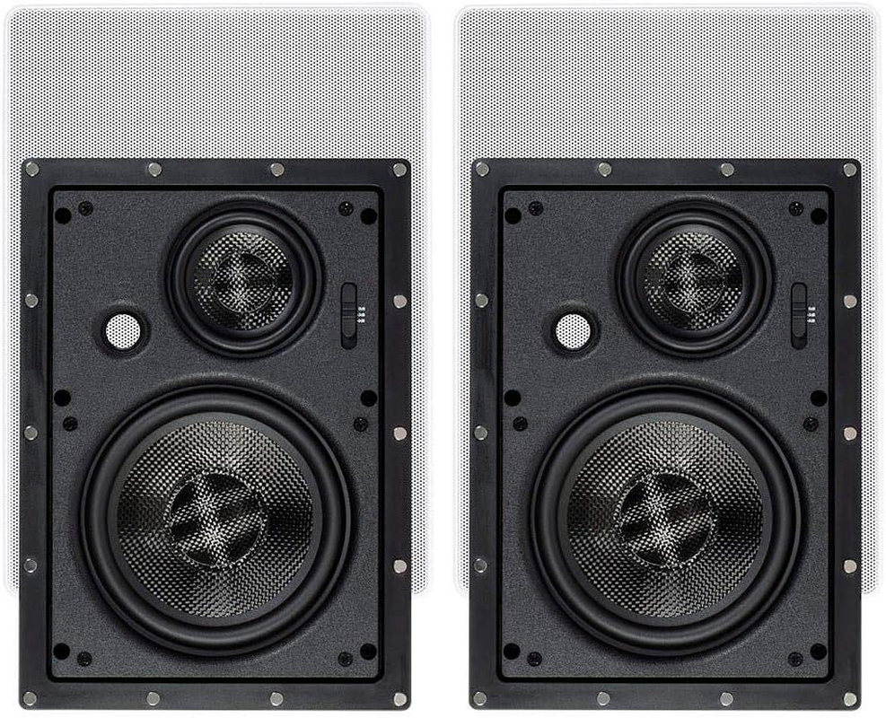 Monoprice 3-Way Carbon Fiber In-Wall Speakers - 6.5 Inch (Pair) with Magnetic Grille - Alpha Series image number 1