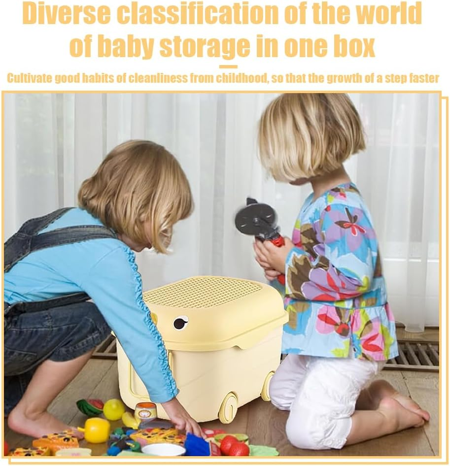 Cartoon Duck-Shaped Storage Box,Toy Storage Baske with Casters and Handle,Creative Building Block Top Cover Basket,Space Saving Baby Clothes Storage Case,For Playroom Kids,Family 43X63.5X36Cm image number 6