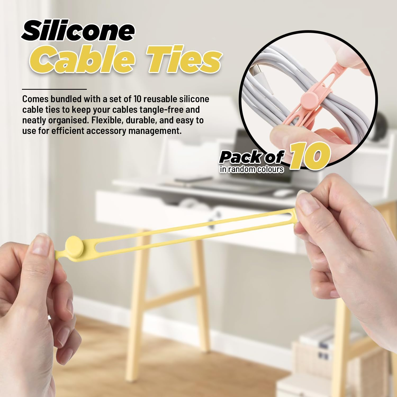 Cable Organiser Bag with Bonus Silicone Cable Ties - Double Layer Waterproof Travel Case for Electronics | Compact Pouch with SD Card Slots, USB Cable Holder | Travel Organiser for Power Cords - Pink