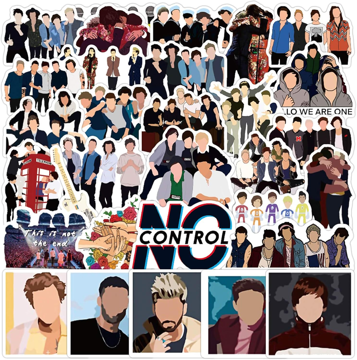 One Direction Stickers Singer Styles Stickers for Laptop 50PCS Waterproof Vinyl Stickers Decals for Water Bottles, Skateboard, Luggage, Bike, Snowboard, Hydro Flasks Decal Graffiti Patches