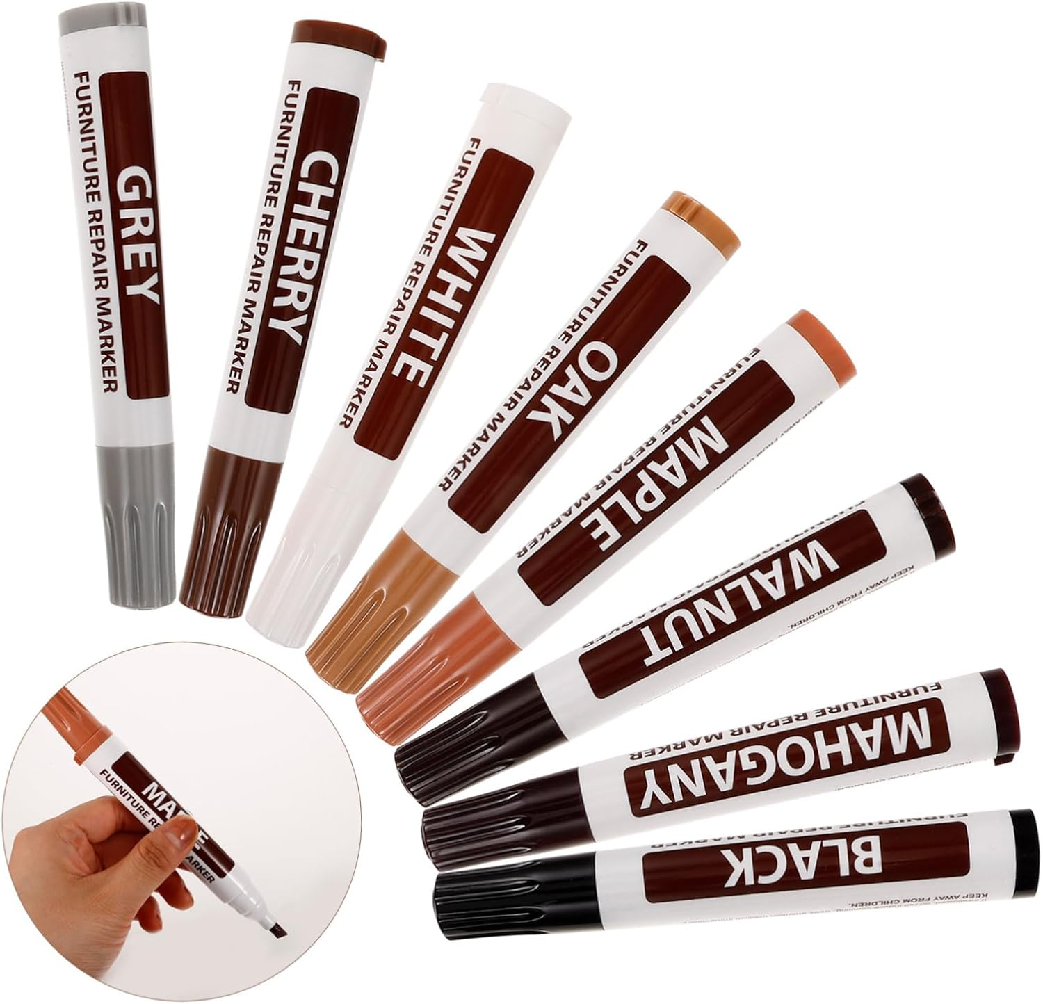8Pcs Furniture Repair Pen Wood Stain Scratch Repair Markers Fast-Drying Strong Coverage for Hardwood Floors Furniture Touch-Up Kit image number 1