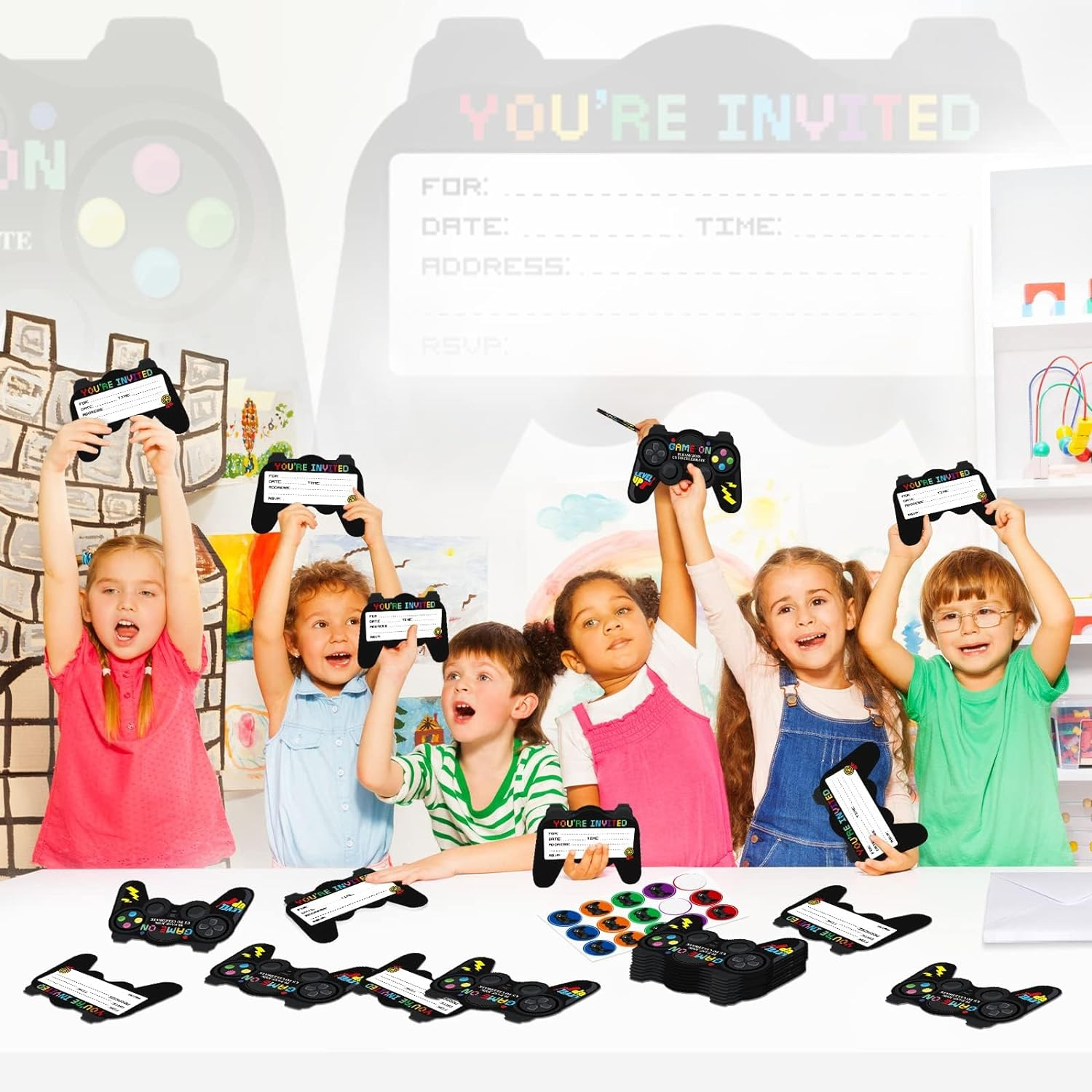 Tevxj 30 Pack Video Game Birthday Party Invitations Cards Envelopes Video Game Party Supplies Fill in Birthday Invite Cards Stickers Kids Boys Girls Game Lovers Birthday Party Decorations Favor 7X5'' image number 2