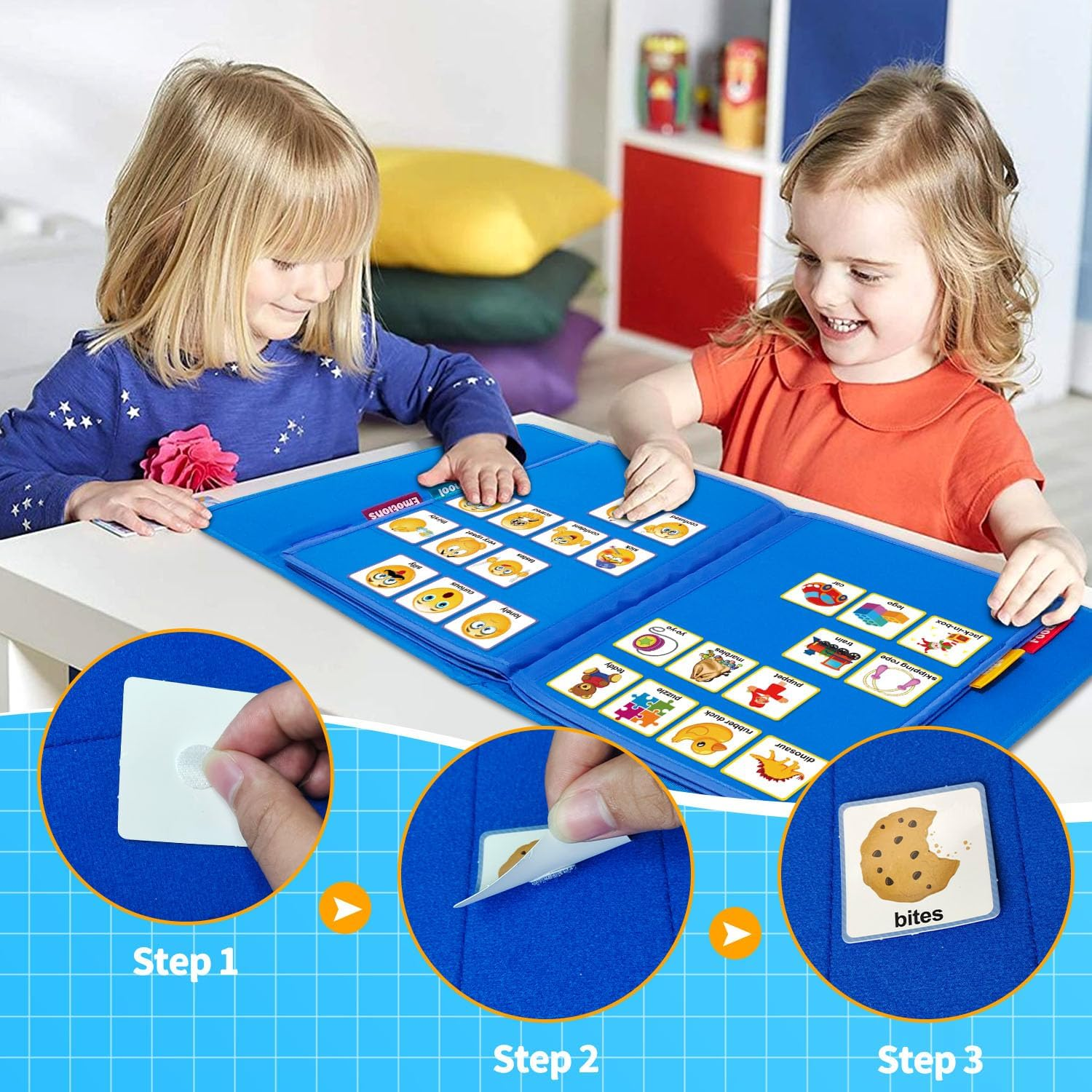 BOHEMIABY Pecs Communication Book, Visual Schedule for Kids with Autism, Nonverbal Communication Board, Pecs Book 196 Cards, Toddler Autism Materials for Home School, Vocabulary Cards, Printed (Blue) image number 2