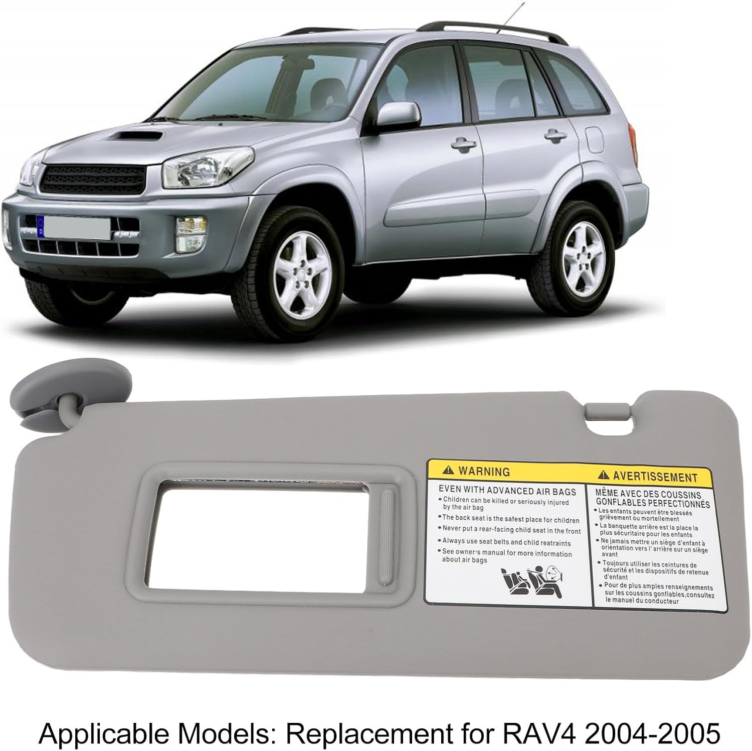 Left Driver Side Sun Visor for RAV4 2004 to 2005, OE # 7432042420B0, Sunvisor Replacement with Makeup Mirror, Automotive Sun Visor, Multifunctional Sun Shade Visor