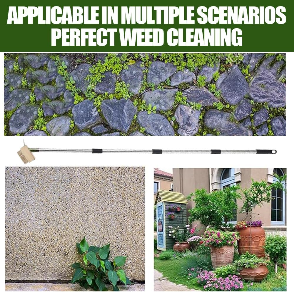 GUDAJIN Manual Crack Weeding Tool, Moss Weeder, Crack Weeder with Adjustable Stainless Steel Long Handle, Pulling Tool Brush for Deck, Patio, Sidewalk, Driveway Wall Cracks, Etc. image number 2