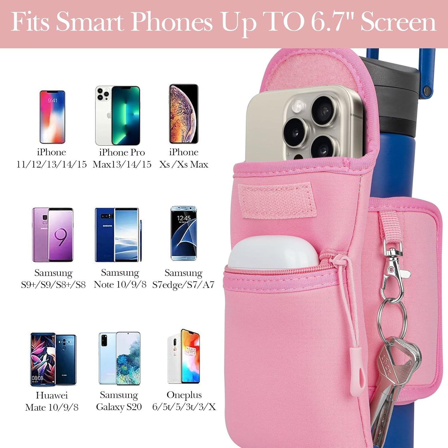 Linkidea Magnetic Water Bottle Sleeve Pouch Compatible with YETI Rambler Bottle, Hydro Flask Wide Mouth and Most 18Oz to 32Oz Bottles, Magnetically Water Bottle Bag for Gym with Pockets image number 3