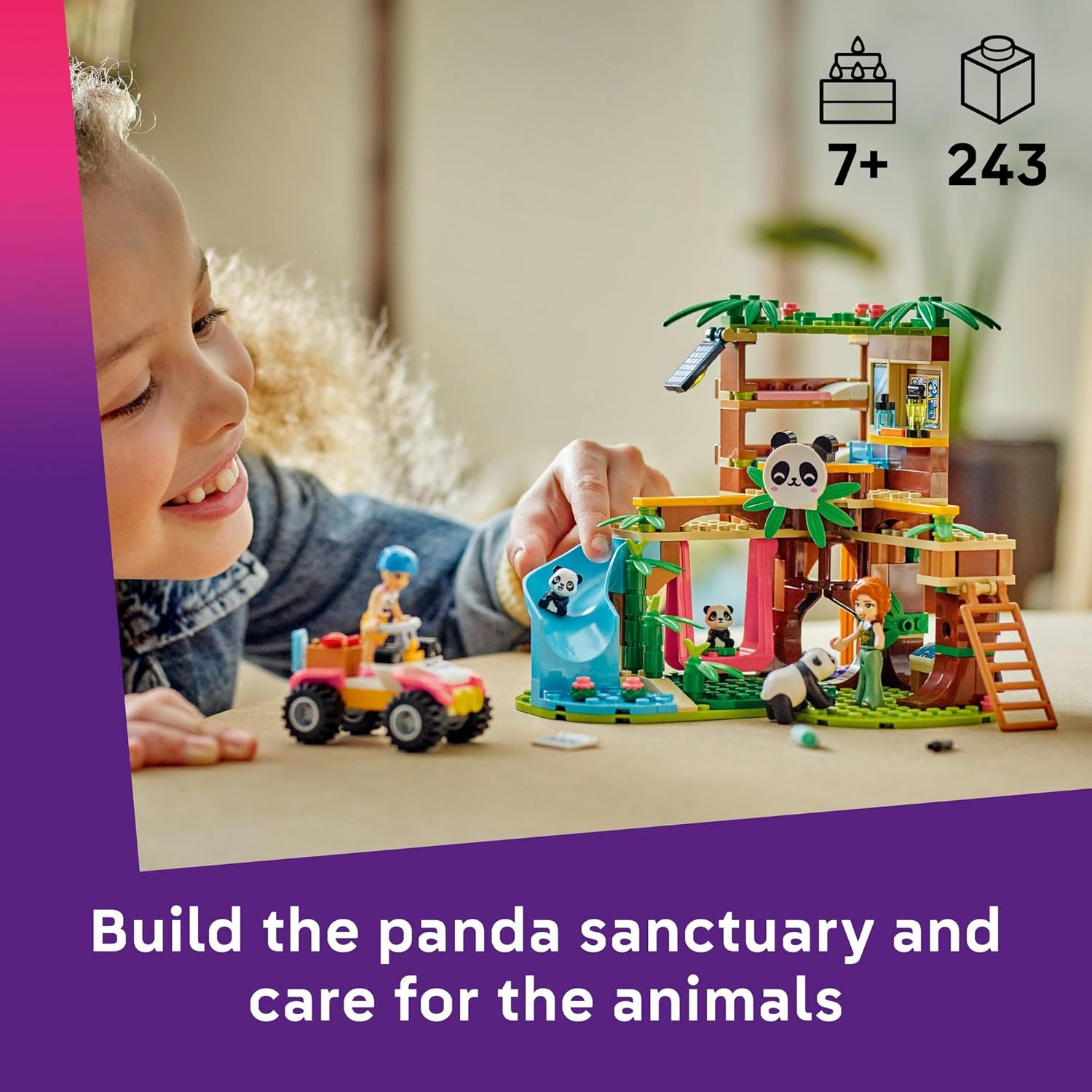 LEGO&reg; Friends Panda Sanctuary Animal Care 42648 Building Set Toy for Kids, 2 Minidolls and 3 Bear Figures for Imaginative Play, Tree House and ATV Playset for Girls and Boys Aged 7 and Up image number 2