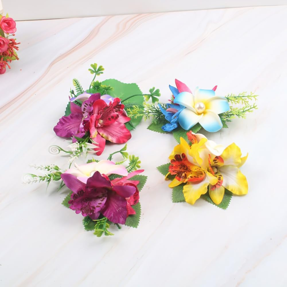 Hawaiian Plumeria Flower Hair Clips Fabric Colorful Bridal Hair Flowers Tropical Flower Hair Accessories for Women Girls Pink Blue Pack of 2 image number 4