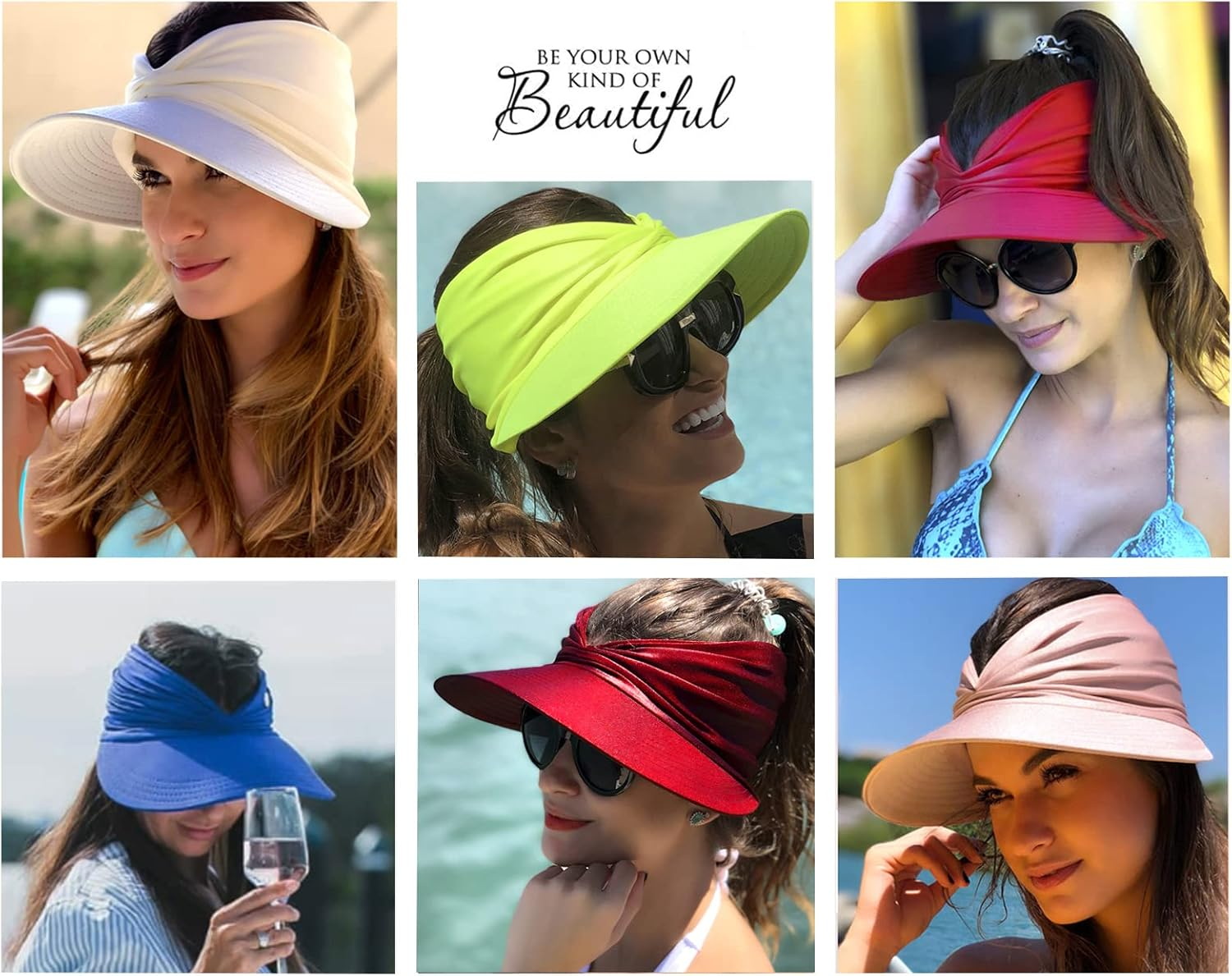 Muryobao Womens Sun Visor Hat Wide Brim Summer UPF 50+ UV Protection Beach Sport Cap - Beige image number 6