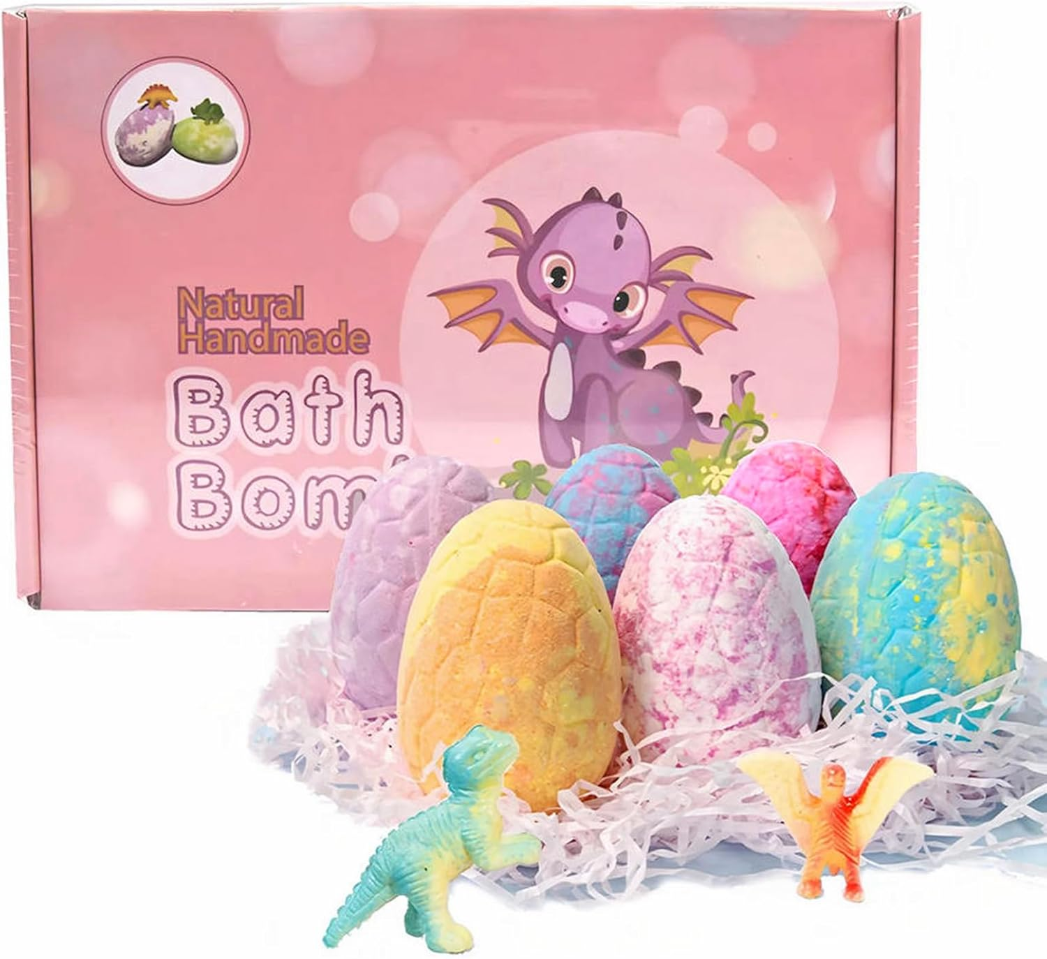 Dinosaur Bath Bombs with Surprise Inside, Dino Egg Bath Bombs Spa Handmade Organic Bubble Bath Bomb Organic Essential Oil (Green)