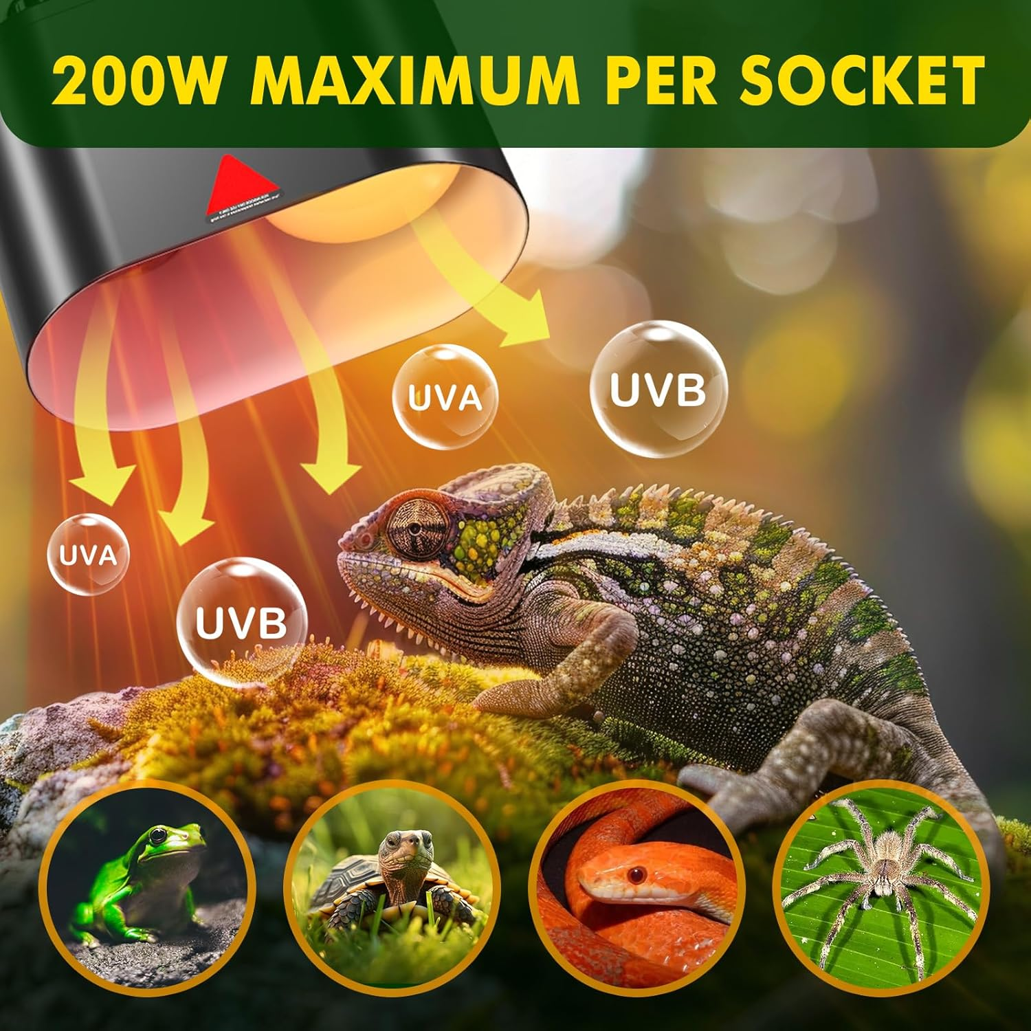 Lamptobe Dual Reptile Light Fixture, Max 200W Each Reptile Heat Lamp Fixture with Switches, Fits Reptile Light/Heat Lamp/Uvb Light for Lizards, Turtles, Snakes, and Amphibians（Without Bulb） image number 1
