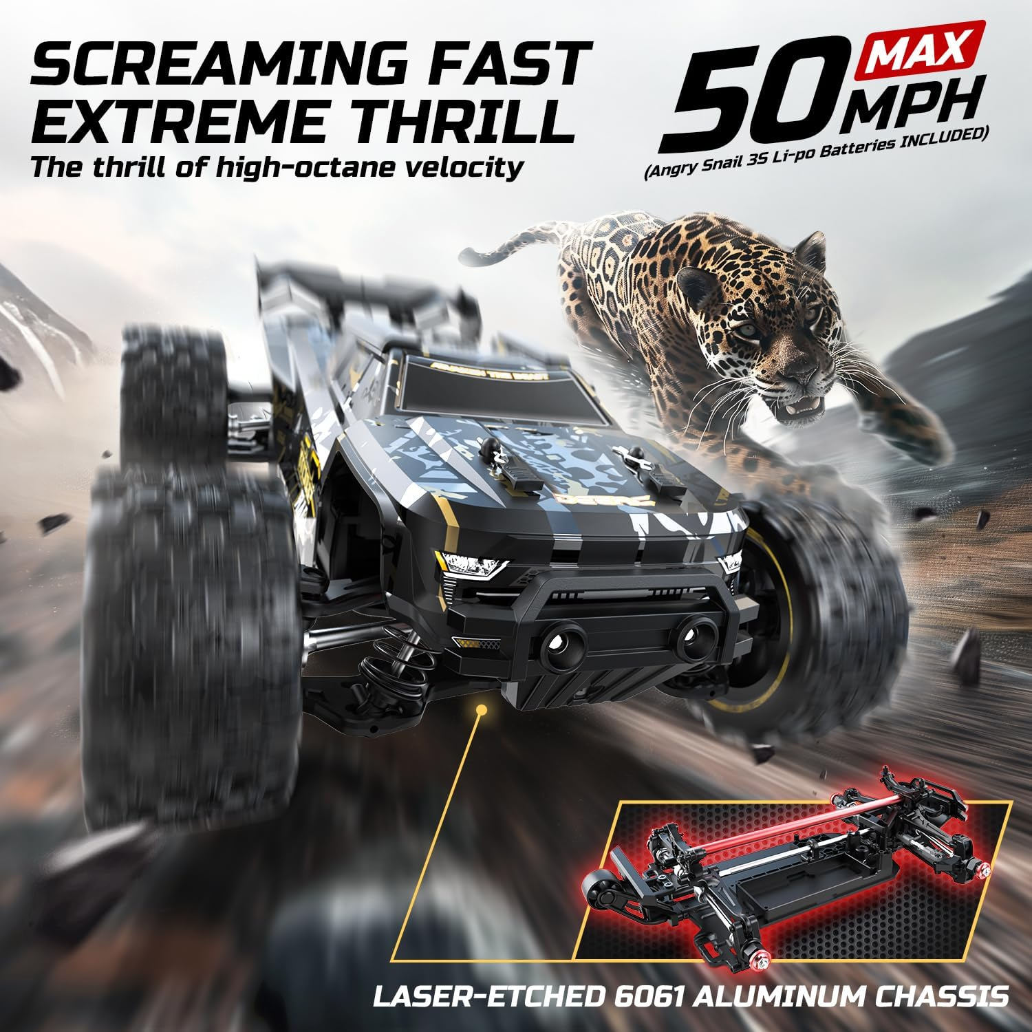 DEERC 1:14 Fast Brushless RC Cars for Adults & Boys, Max 50+ MPH, 2 3S Lipo Batteries 4X4 Waterproof RC Truck, High Speed Offroad Remote Control Car, All Terrain RC Truggy for Snow,Sand & Mud image number 2
