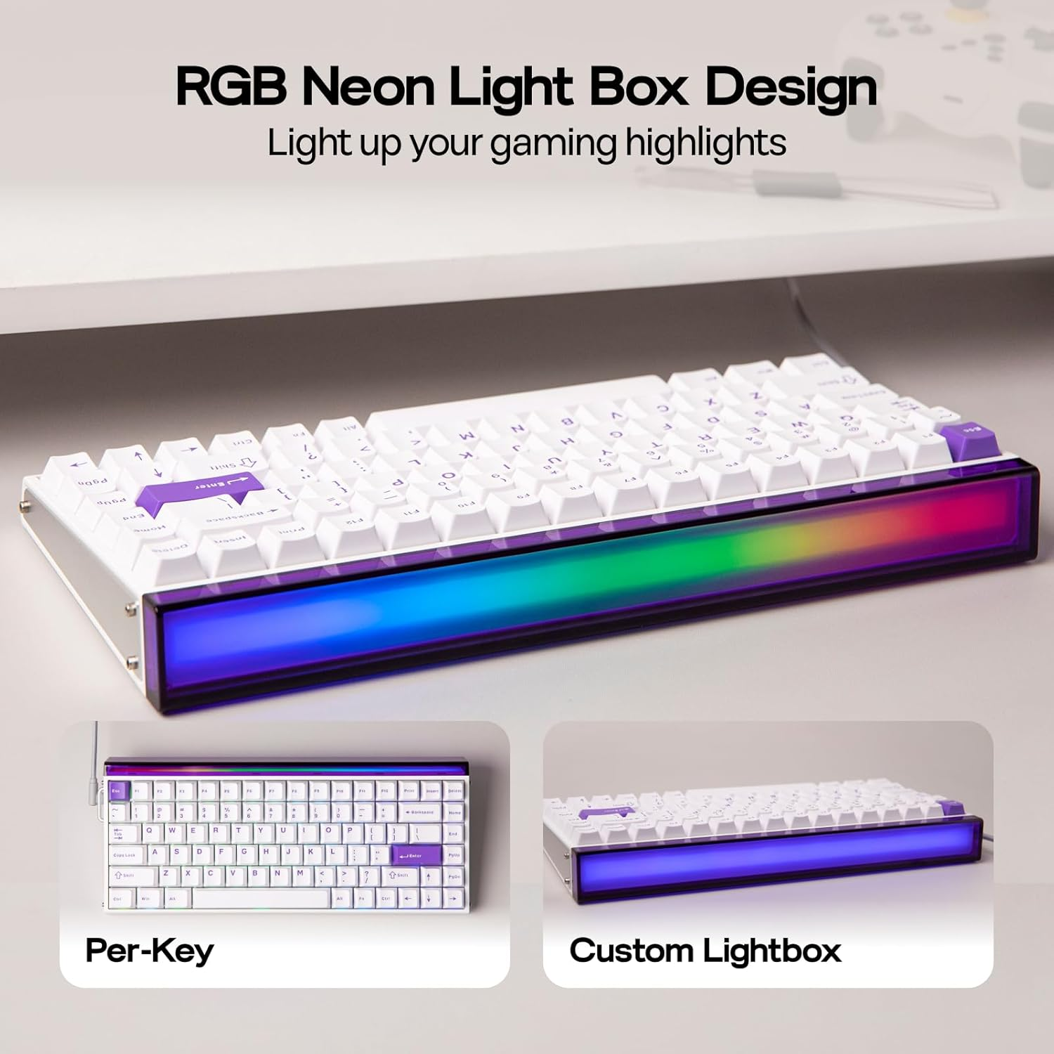 EPOMAKER Aula Hero84 HE Wired Hall Effect Keyboard with RGB Lightbox, 0.01Mm Adjustable Actuation, 8Khz Polling, 0.125Ms Latency, Snap Key, SOCD, Magnetic Gaming Keyboard (White&Purple) image number 2