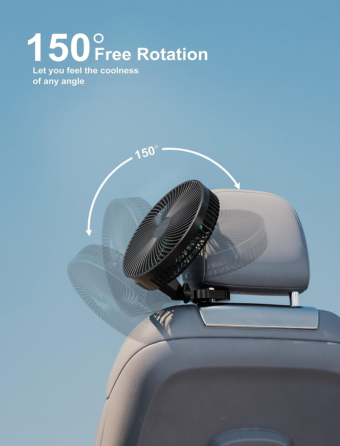 12/24V Car Cooling Fan for Backseat, 8.5 Inch, Cigarette Lighter Plug for Vehicles, RV, Suv,Truck, Reatseat Air Fan, Stepless Control, Powerful Wind,Usb Powered, 5.9 Ft Cord, Quiet Cooling Fan image number 3