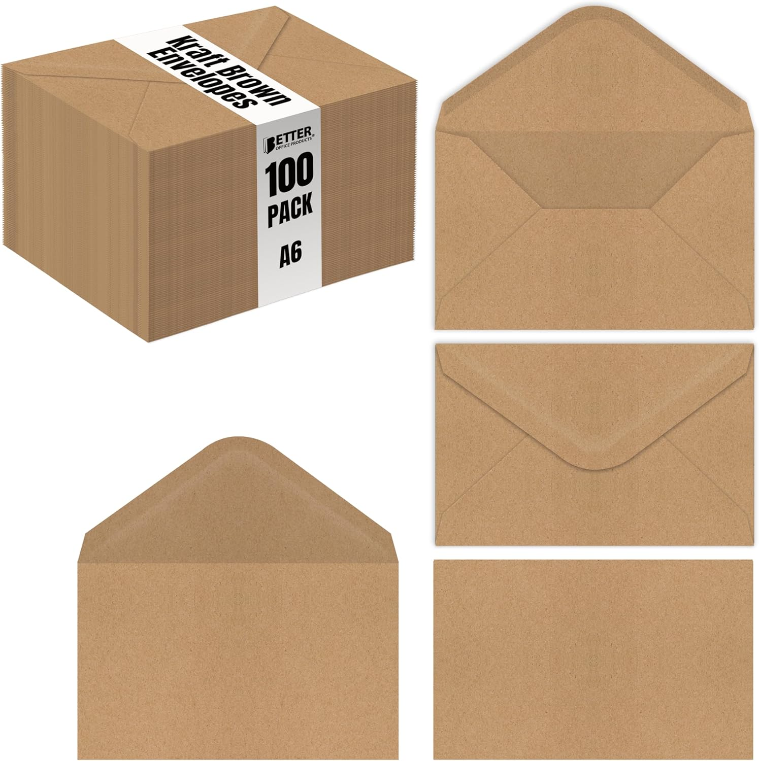 Better Office Products A6 Kraft Invitation Envelopes, 100-Pack, Strong Bond Paper, By, Pointed Flap, for Use with 4 X 6 Inch Invitation Cards, 100 Pack (4.75 X 6.5 Inch) image number 5