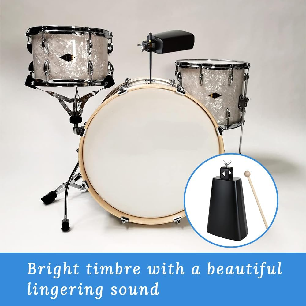 7 Inch Large Cowbell Sounder, Hand-Struck Metal Steel Cowbell with Mallet for Percussion, Sporting Events, Weddings, Parties, Concerts, Etc. (Black)