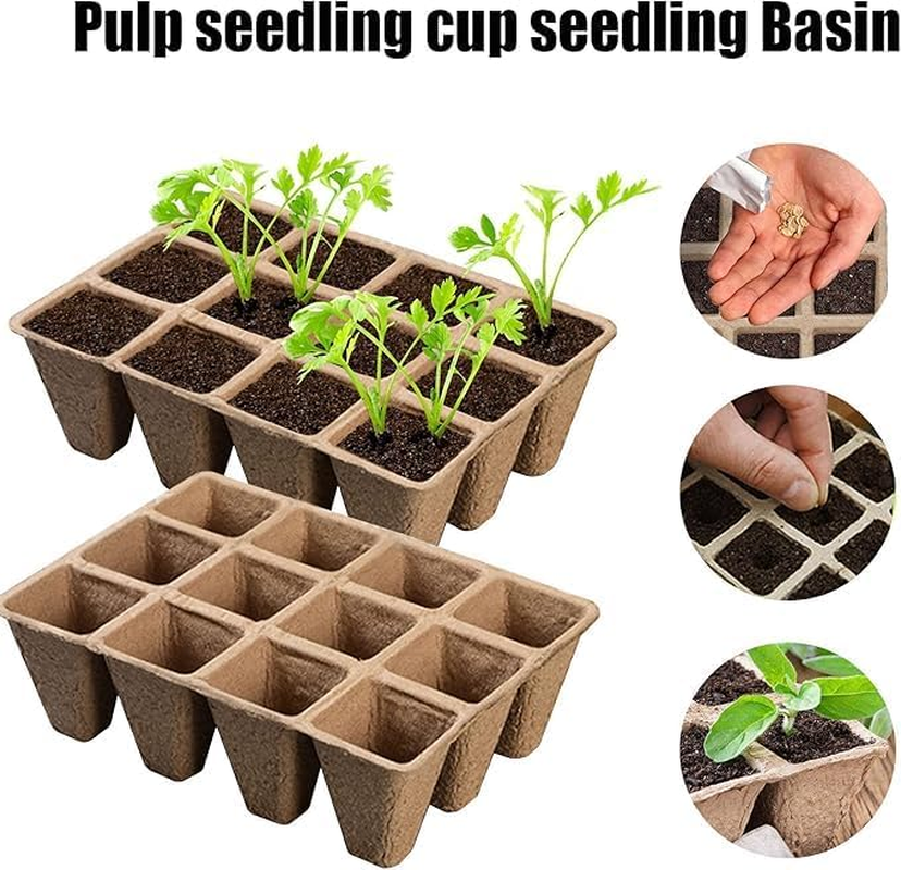 20 Pack Biodegradable Peat Pots 240 Cells Seedling Starter Tray Seed Starting Trays Labels for Tomato Vegetable Flower image number 4