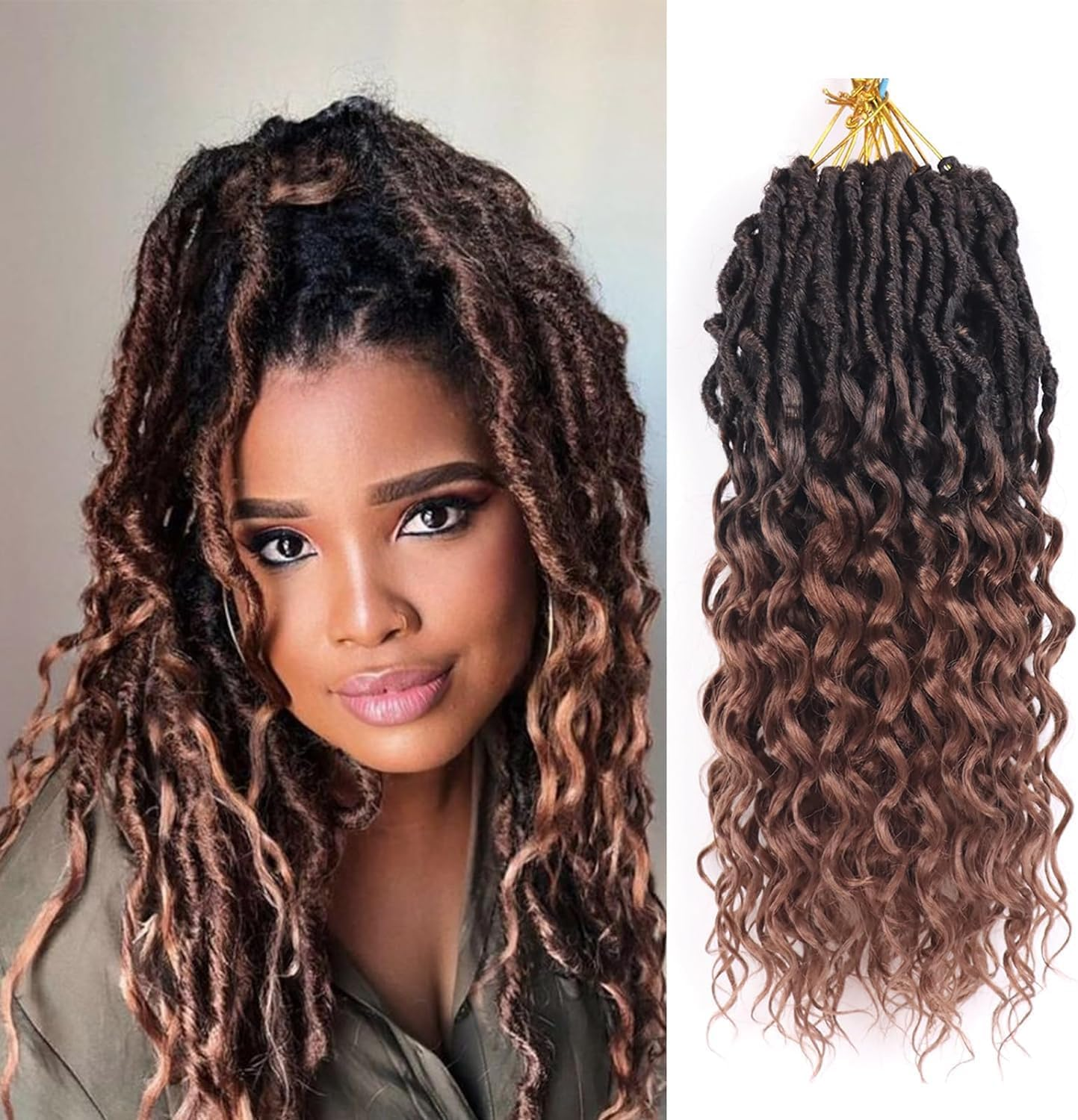 Crochet Braids Twist Hair Goddess Faux Locs Curly Ends Dreadlocks Braids Synthetic 6 Packs 50.8 Cm Hair Extensions High Temperature for Black Women (Deep-1B)