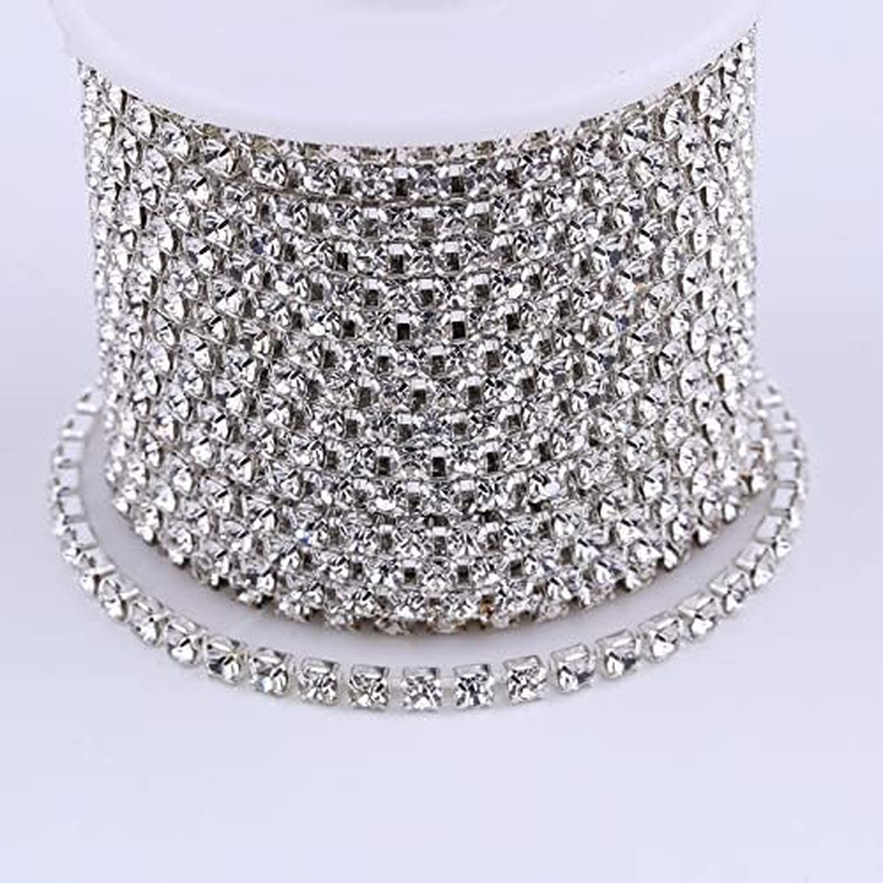 11 Yards Crystal Rhinestone Trim Ss16/4.0Mm Close Chain Trim for Sewing Crafts, Claw Rhinestone Chain for Ideal Wedding Party DIY Decoration (Silver)