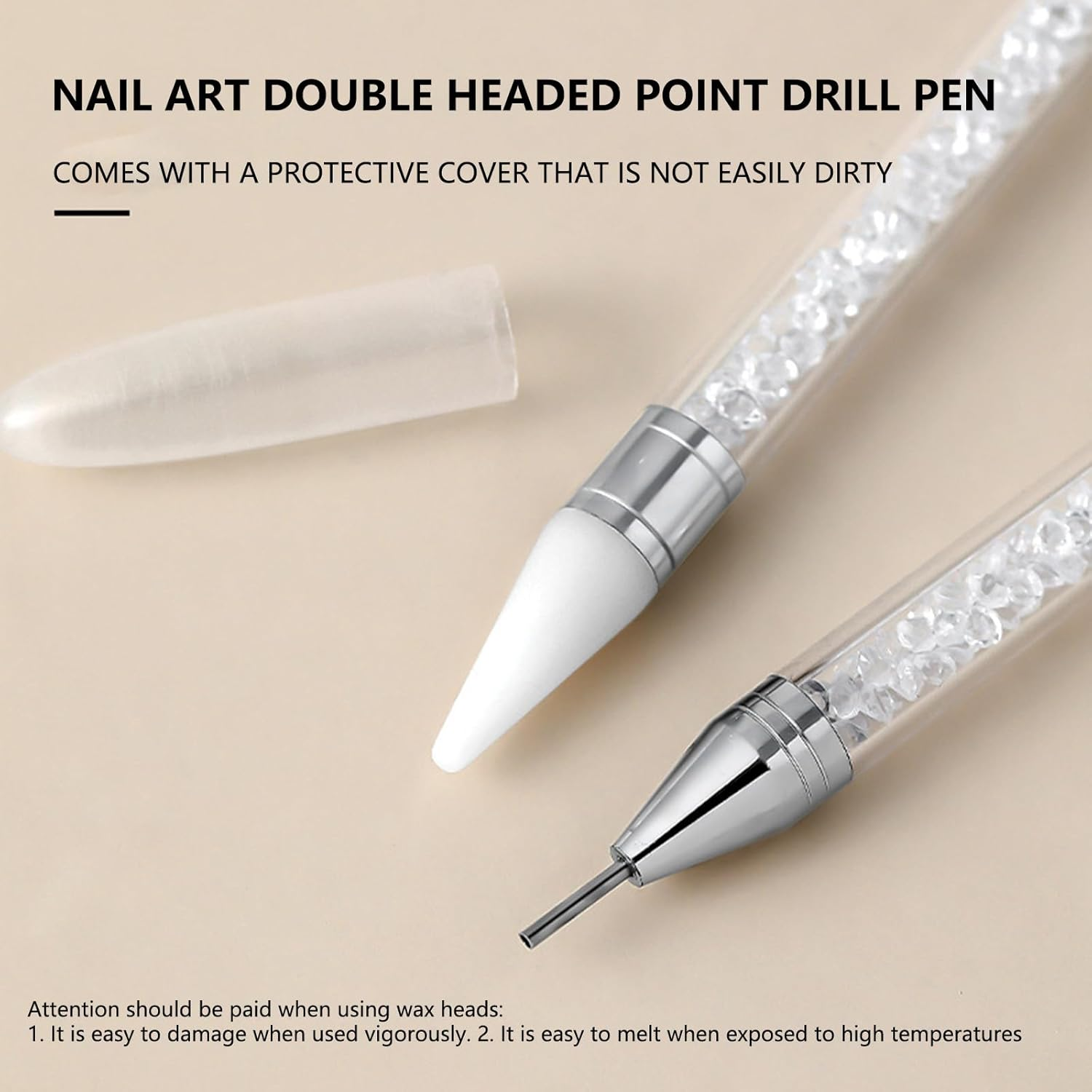 Taoluwin Diamond Nail Art Pen, Double Heads Point Drill, Self-Stick Wax Tip, Diamond Painting Pen with Protective Cap for Rhinestones Gems, Reusable Drill Tool image number 3