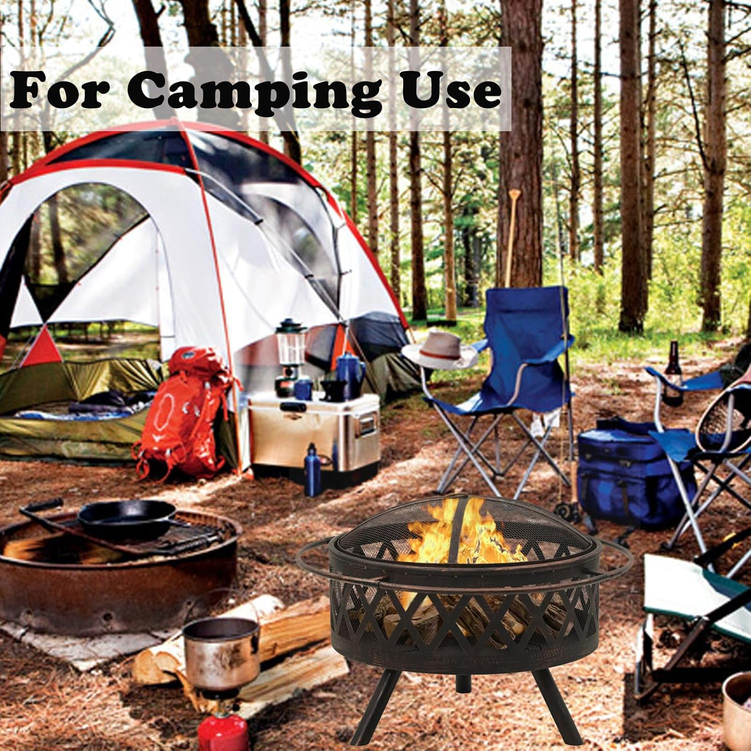 Outdoor Metal Fire Pit Backyard Patio round Garden Stove Fire Pit with Poker image number 3