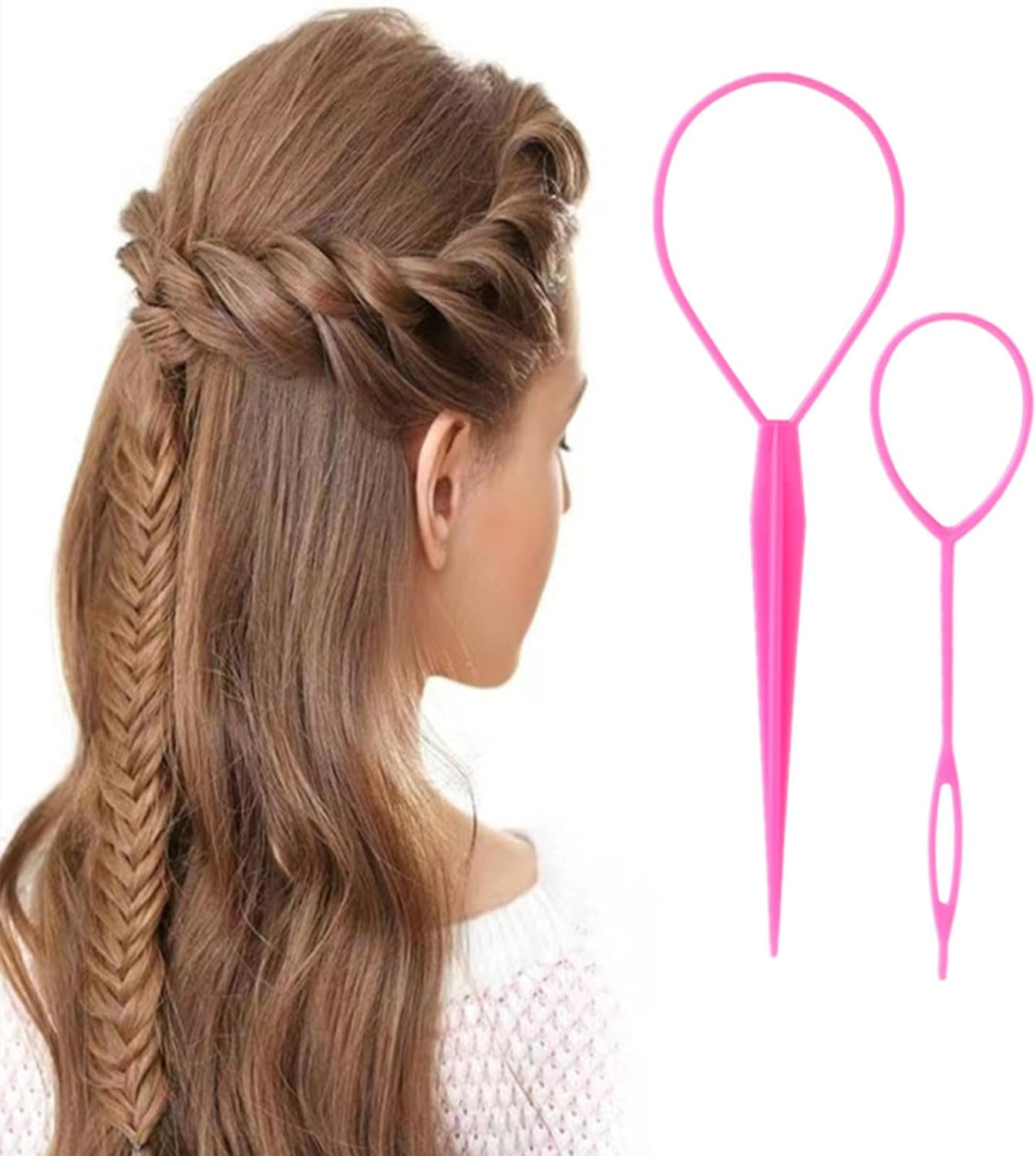 Aigee 6Pcs Topsy Tail and Hair Loop Styling Tool Set - Ponytail Makers, French Braid Loops in Large and Small, Hair Pull through Tools (Pink, Blue, Purple) for Women and Girls image number 2