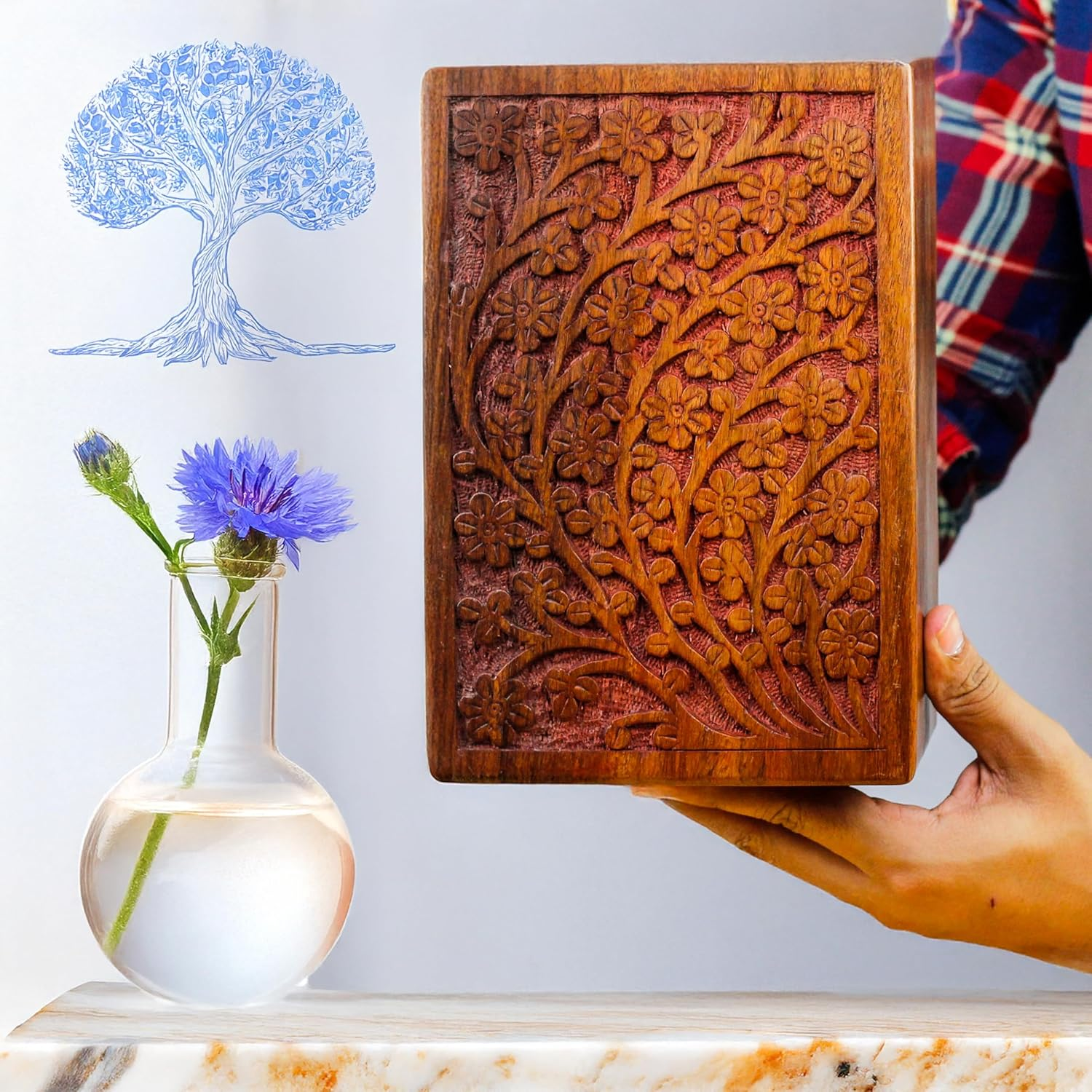 Artisans Crafted Premium Rosewood Decorative Hand Carved Wooden Urns | Carved with Precision | Memorial Wooden Urns for Loved Ones | Nagina International (Medium) image number 4