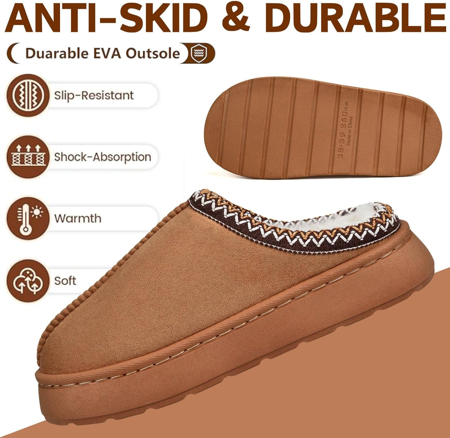 Thick-Soled Fuzzy Slippers for Women & Men - Cozy Platform House Shoes with Anti-Slip Sole, Warm Plush Lined Indoor Outdoor Short Ankle Slippers image number 3