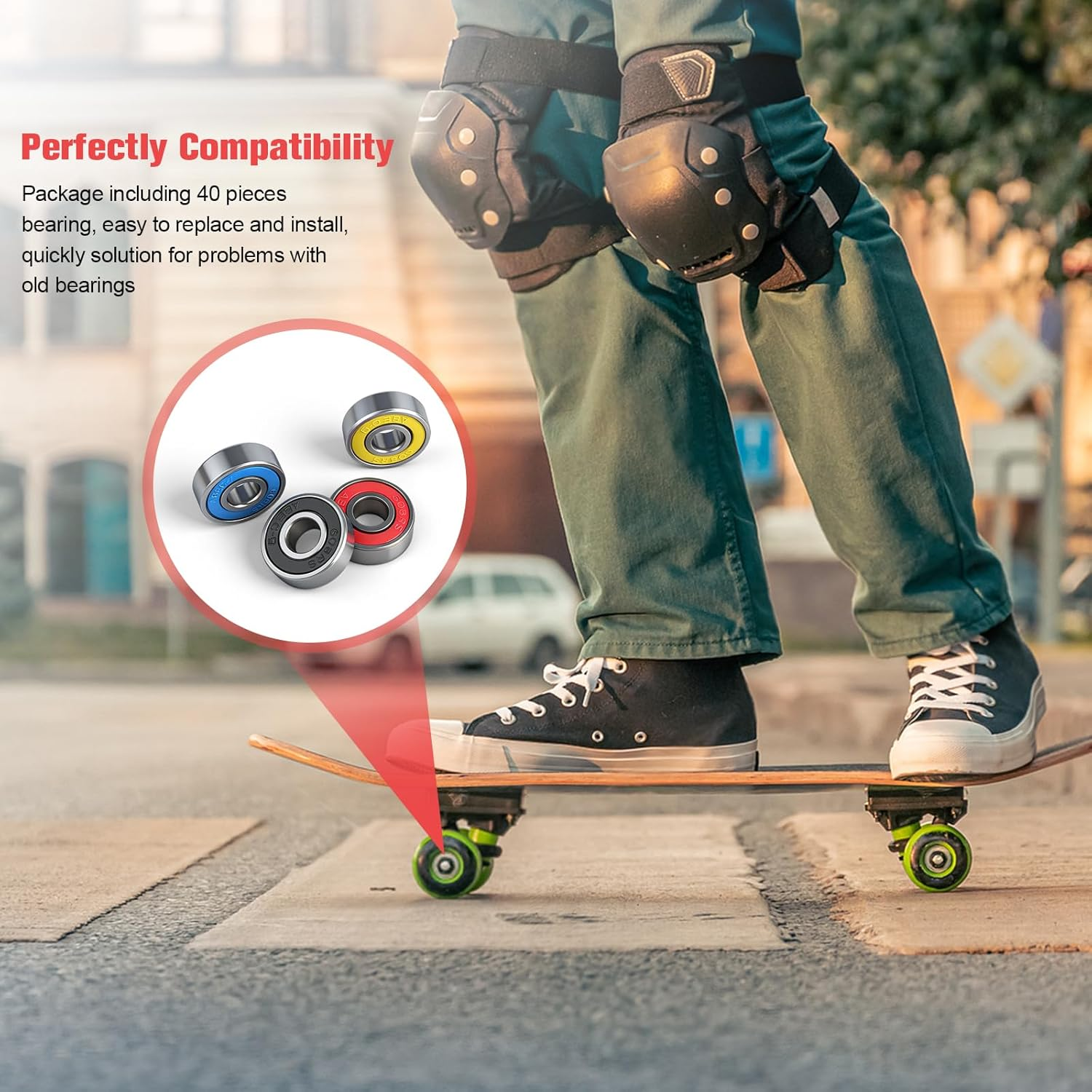 40 Pcs 608 ZZ Ball Bearings, Longboard Roller Skate Bearing Metal Ball Bearings, Double Shielded Miniature Groove Ball Bearings for Skateboards, Scooters & Longboards, High Speed, Low Noise, Durable image number 6