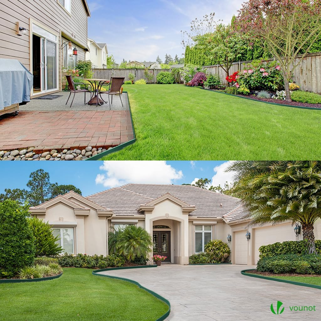 VOUNOT&reg; Plastic Lawn Edging Border with 60 Ground Anchors, 20M Flexible Garden Edging Strip for Grass, Paths, Gravel or Flower Beds, Weatherproof Landscape Border, 5Cm High, Green & Green Outline Edge image number 7