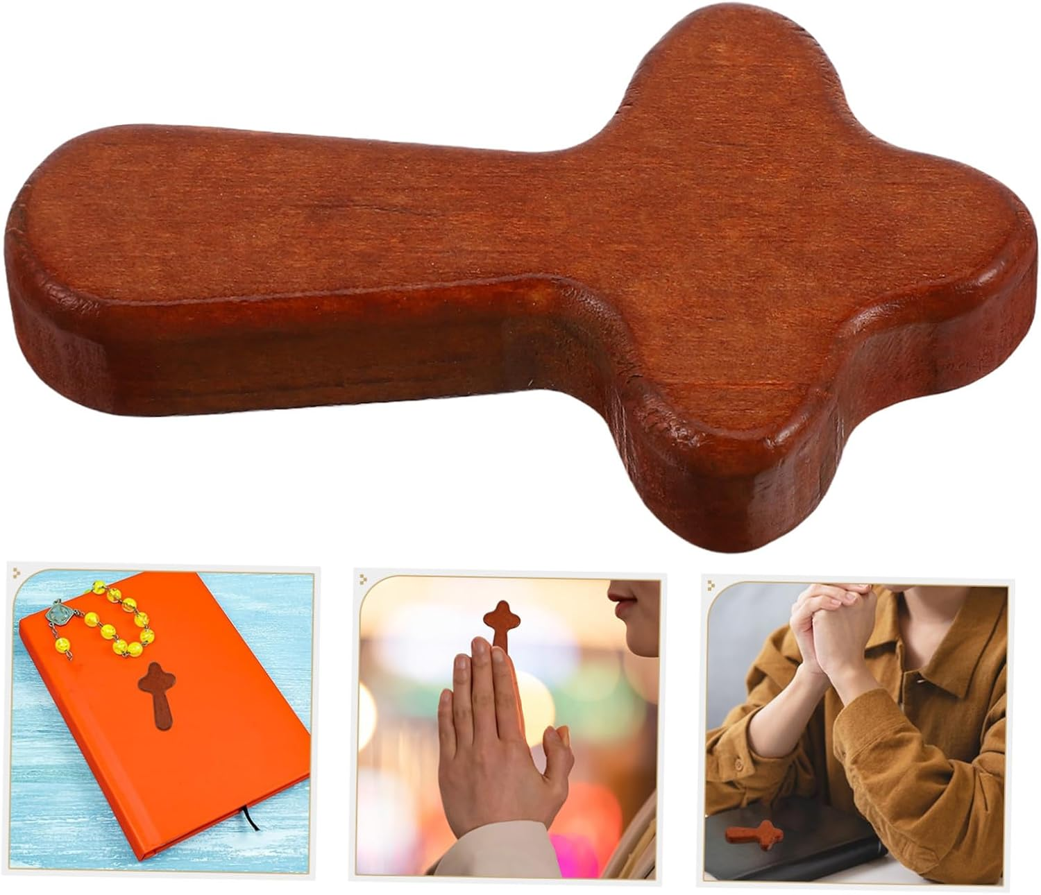 NOLITOY 3Pcs Hand Held Cross Portable Pine Wood Prayer Crosses for Religious Events Comfortable for Church Baptisms Christmas Home Decoration image number 5