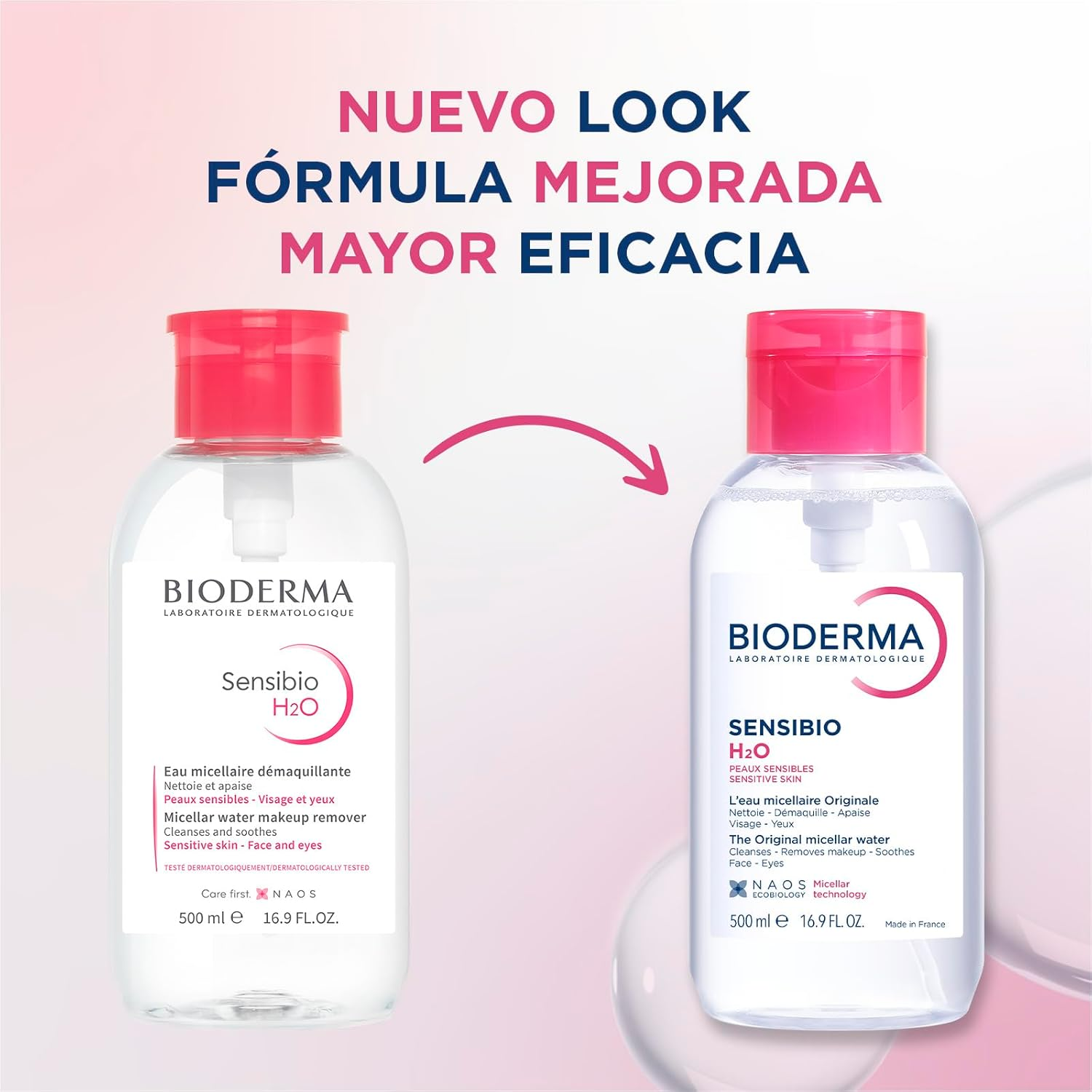 Bioderma - Sensibio - H2O Micellar Water Pump Bottle - Soothing Makeup Remover Cleanser Solution for Sensitive Skin, 500Ml image number 1