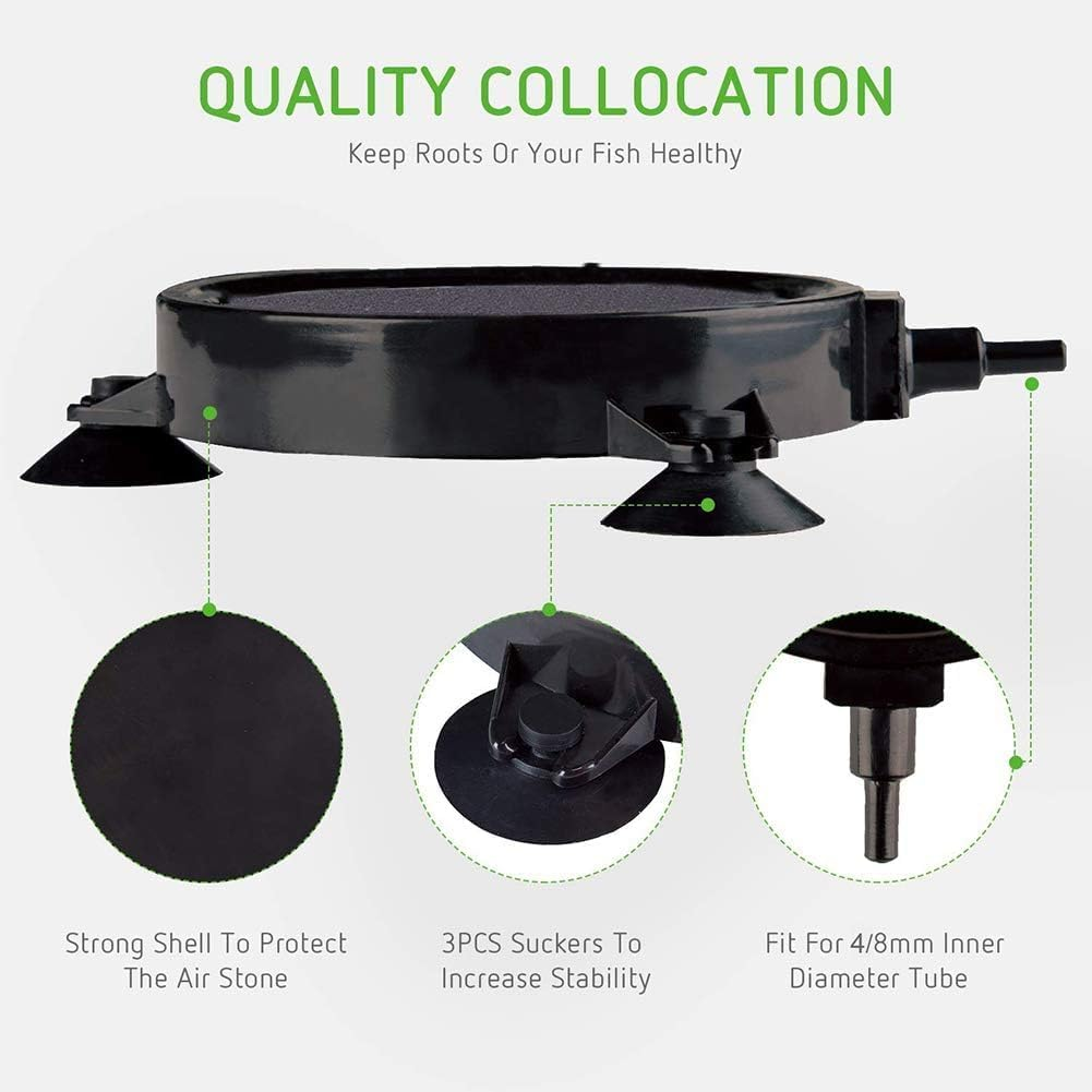 SLOCME 4 Inch Aquarium Air Stone 2 Pack &ndash; round Oxygen Diffuser with Suction Cups, Produces Fine Bubbles for Fish Tank, Hydroponics & Aquatic Plants image number 3
