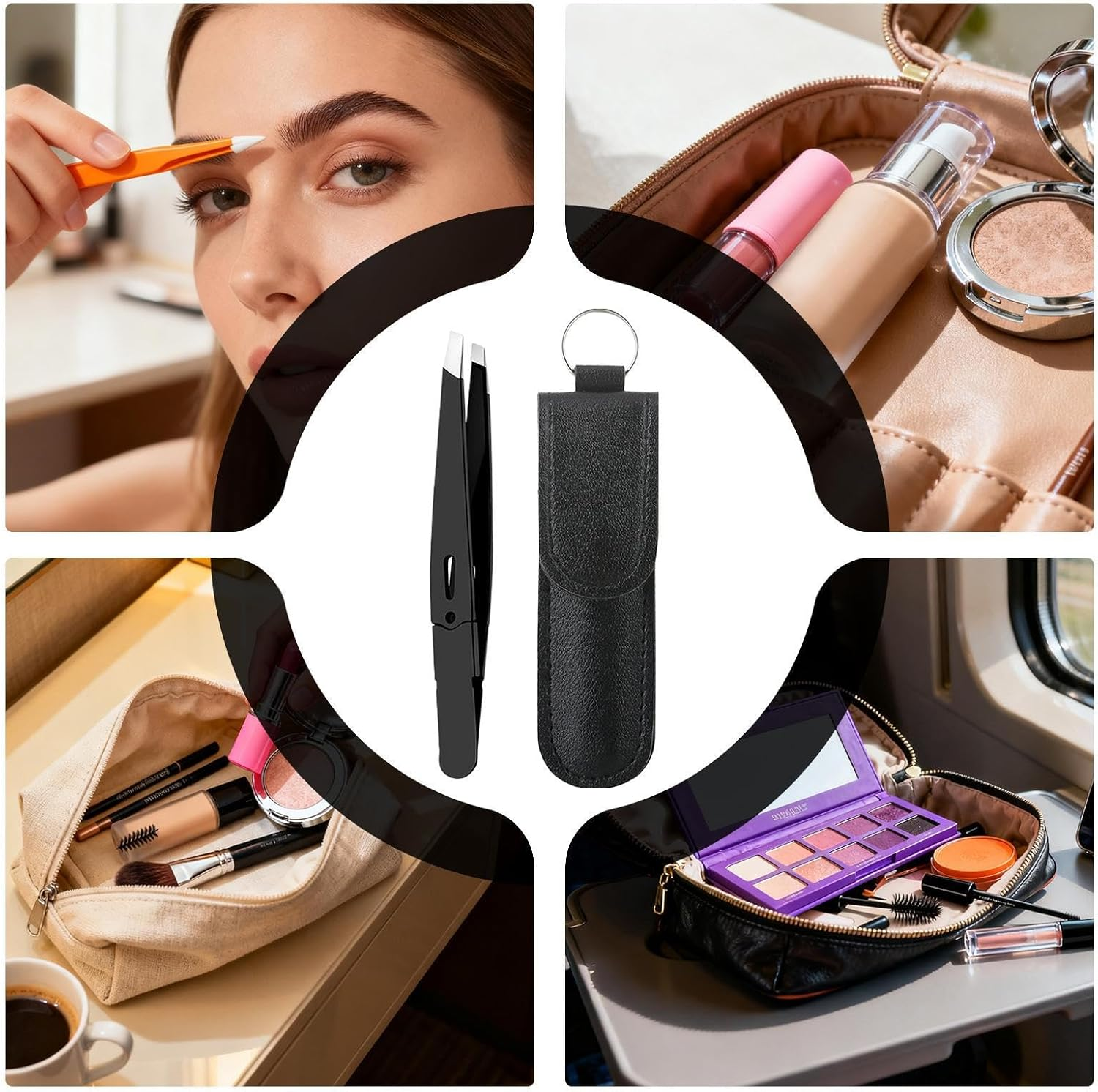 Tweezers for Men | Stainless Steel Facial Hair Grooming Tool | Slanted Brow Plucking Tool - for Chin Lash Face Grooming Plucking Purse Travel Women Men - Orange image number 3