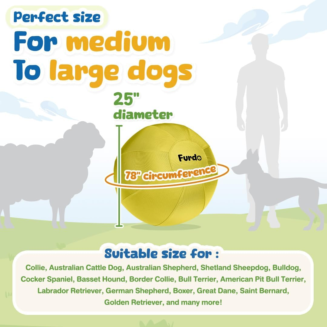 Furdo Herding Ball for Dogs, for Australian Shepherd, for Cattle Dogs, for Border Collie, for Blue Heelers & Other Medium to Large Dogs, Herding Dog Ball, Herding Dog Toys, Horse Ball - 25" Yellow
