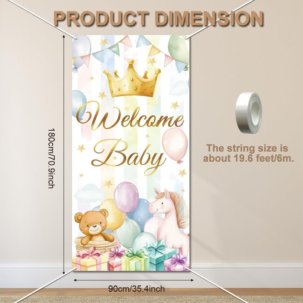 WADORN Welcome Newborn Backdrop, Newborn Shower Party Backdrop Decor Large Fabric Birthday Party Photo Banner Photography Background Photo Booth Props for Gender Revel Party 35.43X70.87 Inch image number 5