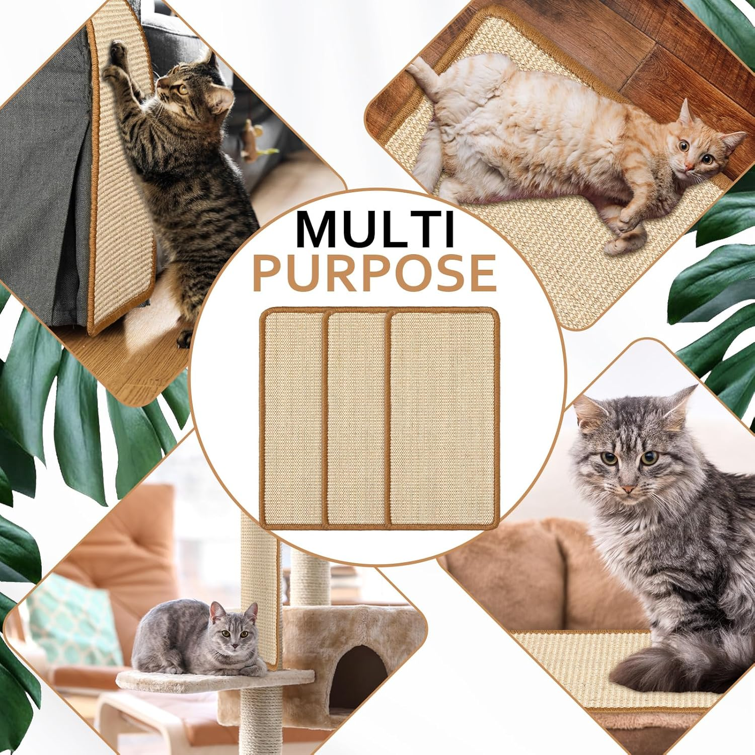 Mixweer 6 Pcs Wall Mounted Cat Scratching Post with Hook and Loop Strips, 9.8 X 19.7 Inch Sisal Cat Scratching Pad Scratch Mat Cat Scratch Pad Rug for Couch Wall Window Perch Wall Furniture image number 6