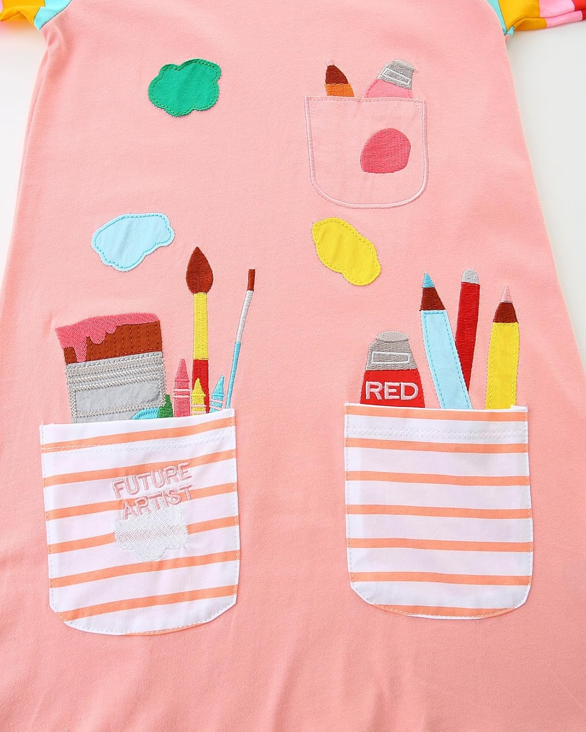 Freelu Girls' Cotton Casual Longsleeve Party Dresses Special Occasion Cartoon Print Dress image number 5