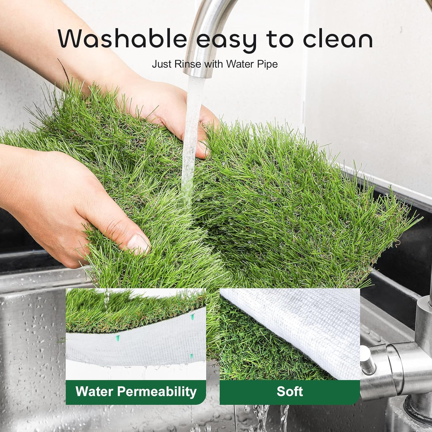 GROWNEER 1.57" H Interlocking Artificial Grass Tiles, 12" X 12" 18 Pcs Fake Grass Deck Turf Tiles with Upgrade Interlocking System Self-Draining for Pet Indoor/Outdoor, Backyard, Patio image number 1