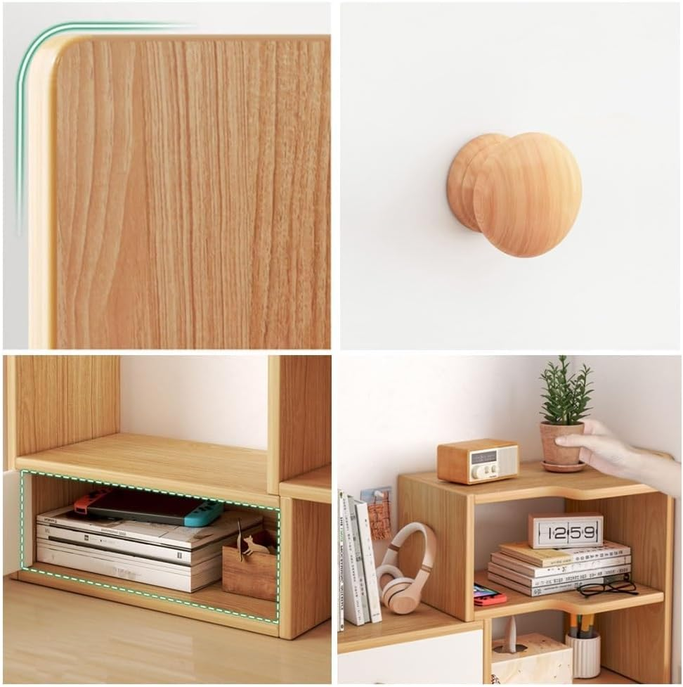 Joiena Desktop Bookshelf Desk Storage Organizer Adjustable Wood Bookcase Desktop Display Shelf Stand Rack with Cabinet Office Supplies (Wood) image number 6