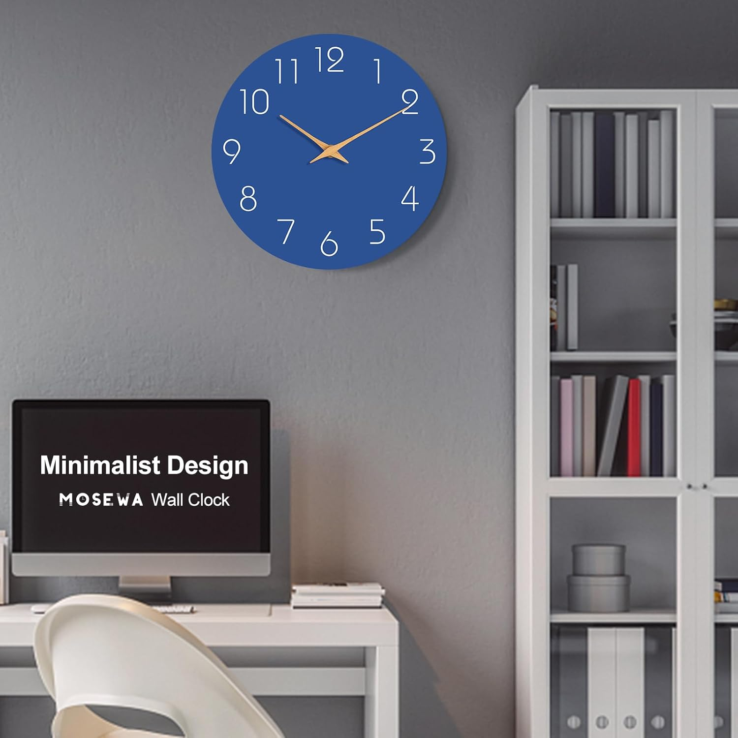 MOSEWA Wall Clock - Silent Non-Ticking 10 Inch Wall Clocks Battery Operated - Modern Style Wooden Clock Decor Decorative for Kitchen,Home,Bedrooms,Office(Blue)