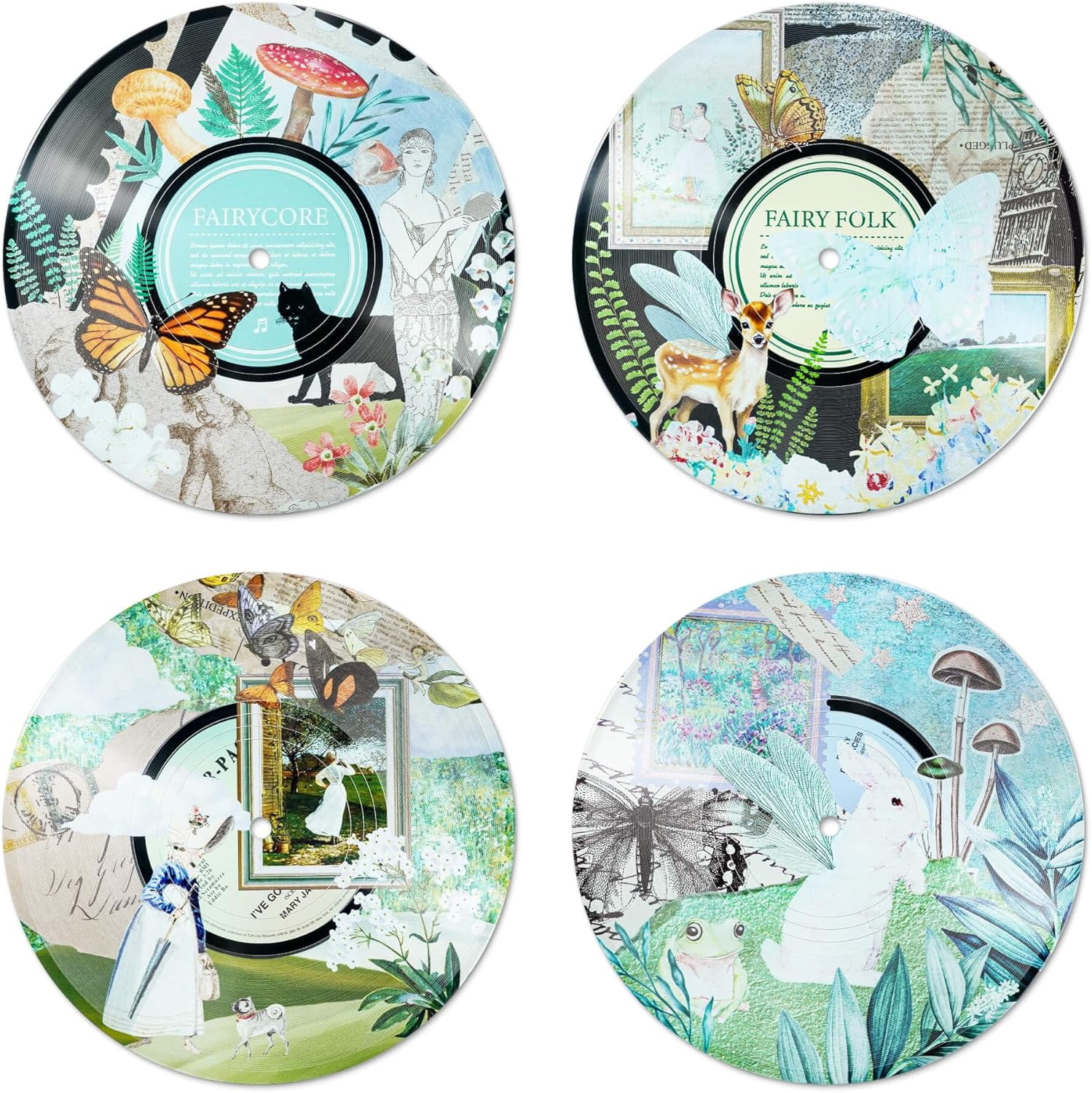 Putuo Decor Aesthetic Vinyl Record Set of 4 - Kawaii Indie Mushroom Room Decor, Pink Y2K for Teen Girls, Cute Pastel Danish for Kid'S Room (AMZVS0004)